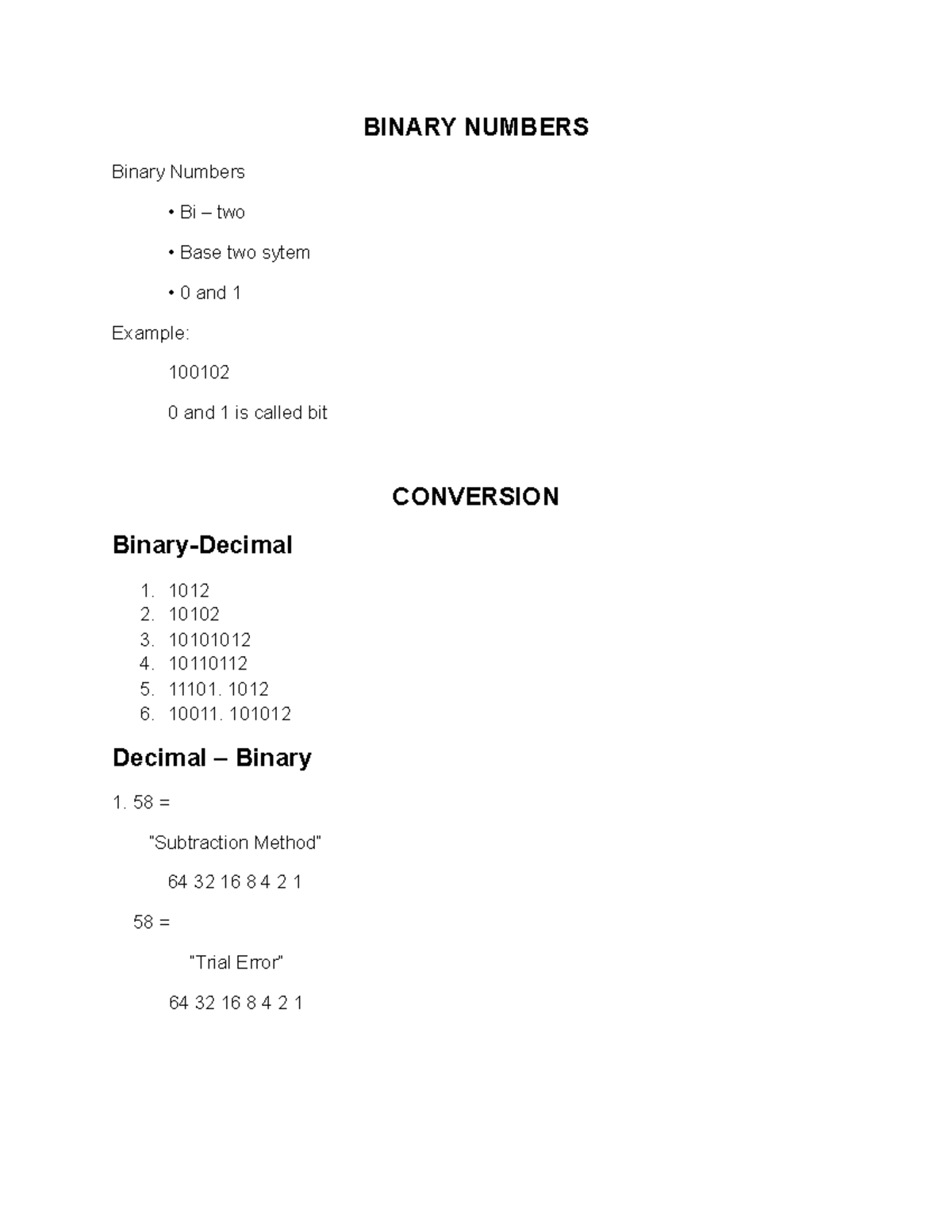 Binary Numbers & Functions - MAT 101 Study Guide for Modern Math - Studocu