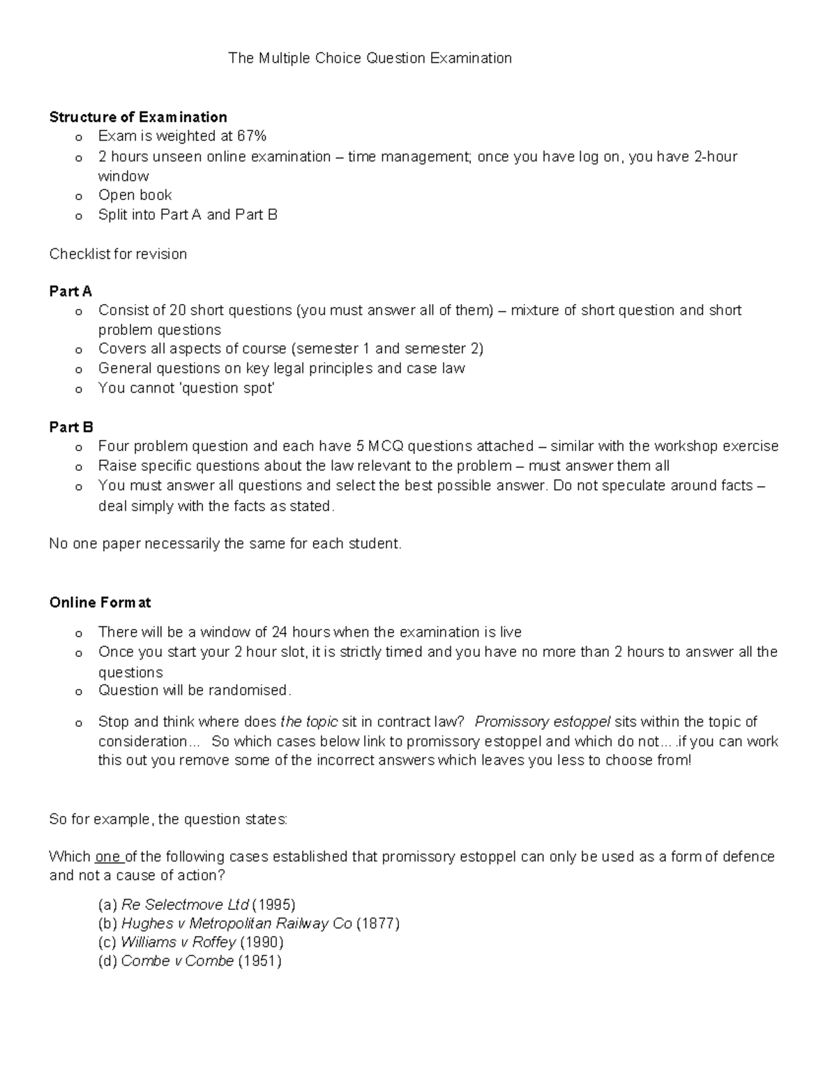 MCQ Exam Structure & Revision Checklist for Law Course (LAW101) - Studocu