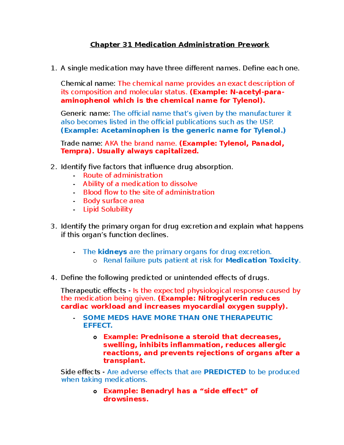Chapter 31 Medication Administration prework - Chapter 31 Medication ...
