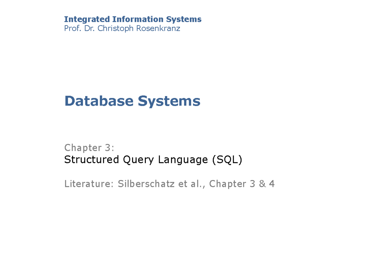 DBS Chapter 3: SQL Overview and Key Concepts - WiSe - Studocu