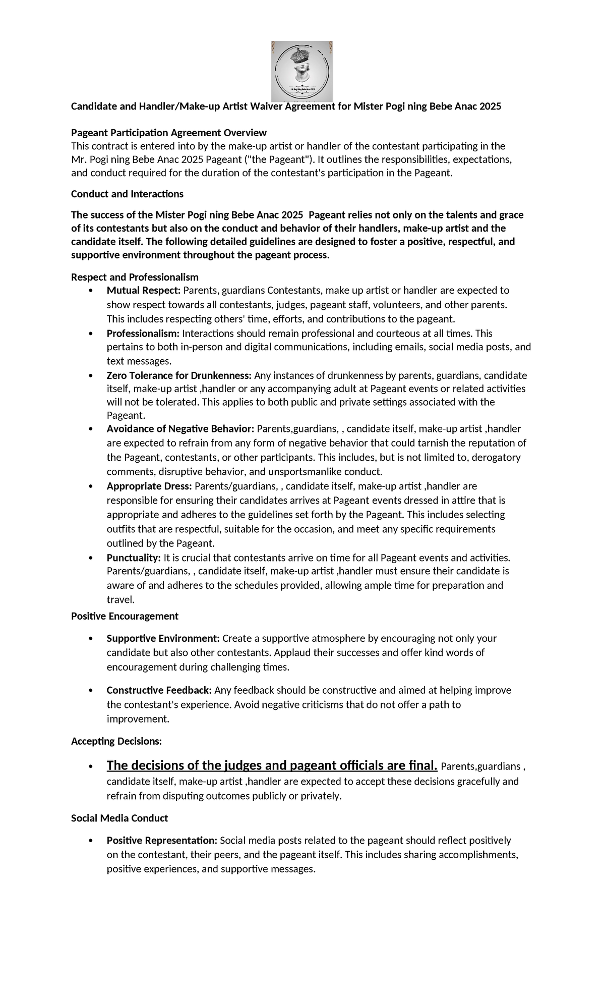 Parent/Guardian Waiver Agreement for Mr. Pogi ning Bebe Anac 2025 ...