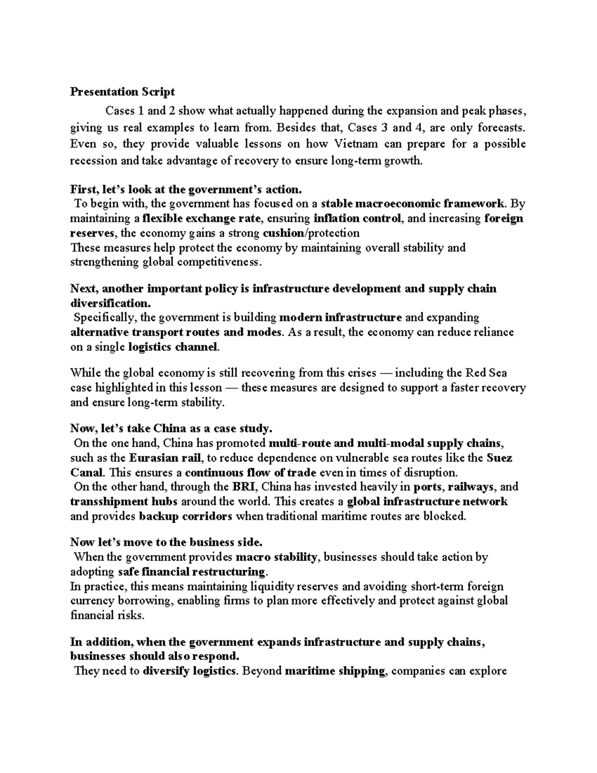 Presentation Script: Economic Strategies for Vietnam and China - Studocu