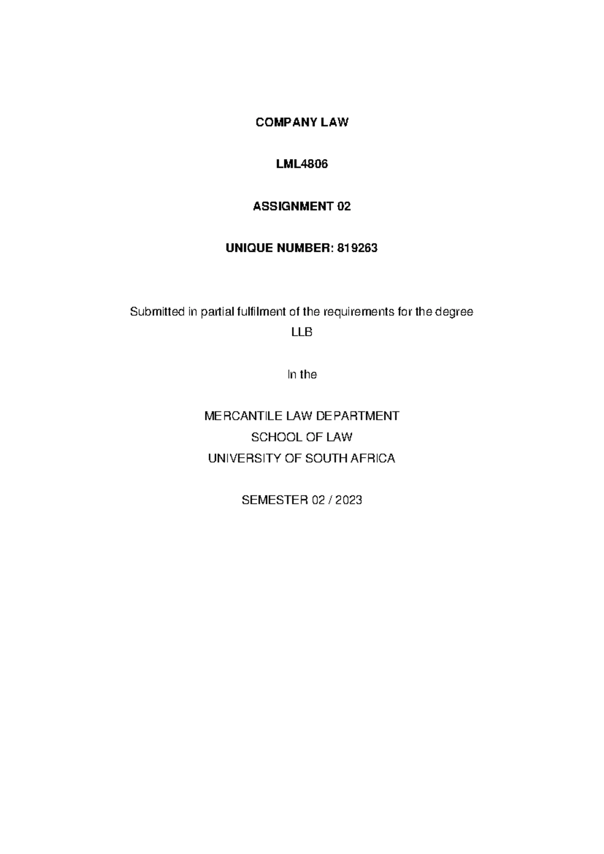 40977919 LML4806 Company Law Exam Analysis - Semester 02 2023 - Studocu