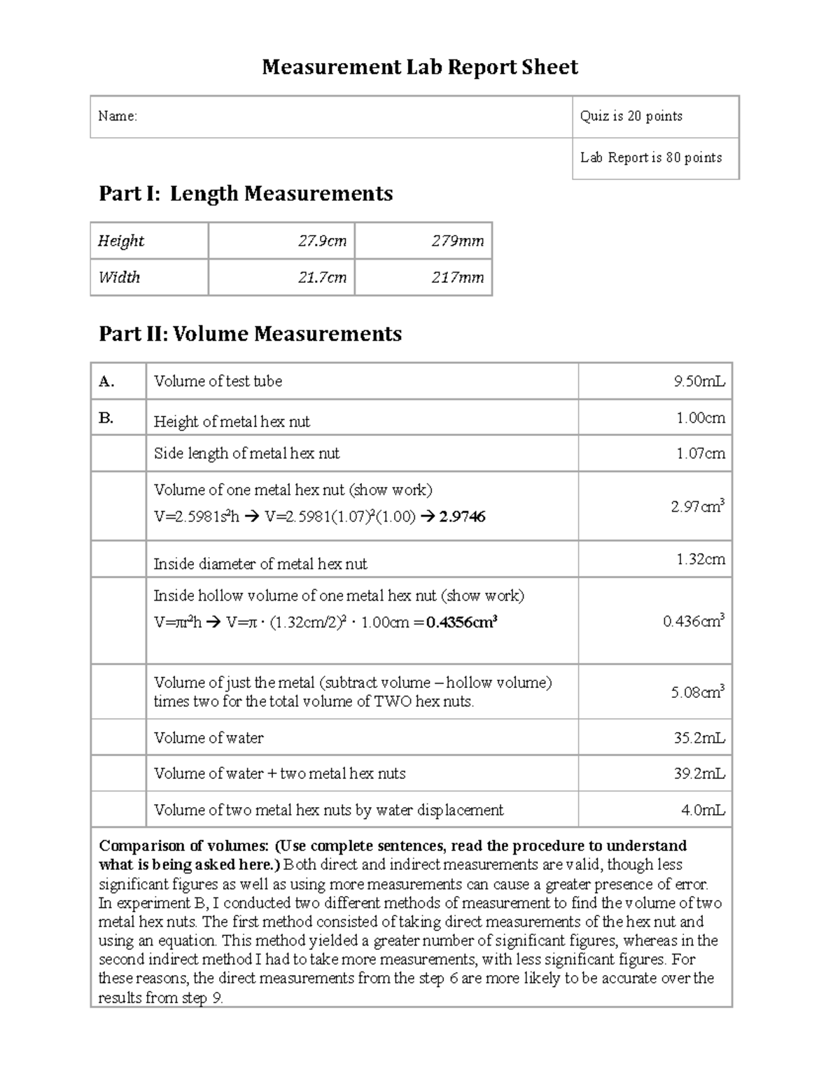 CHEM 1411 Online Measurement Lab Report - Summer 2019 - Studocu