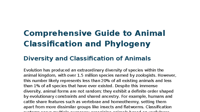 Comprehensive Guide to Animal Classification and Phylogeny (BIO 101 ...