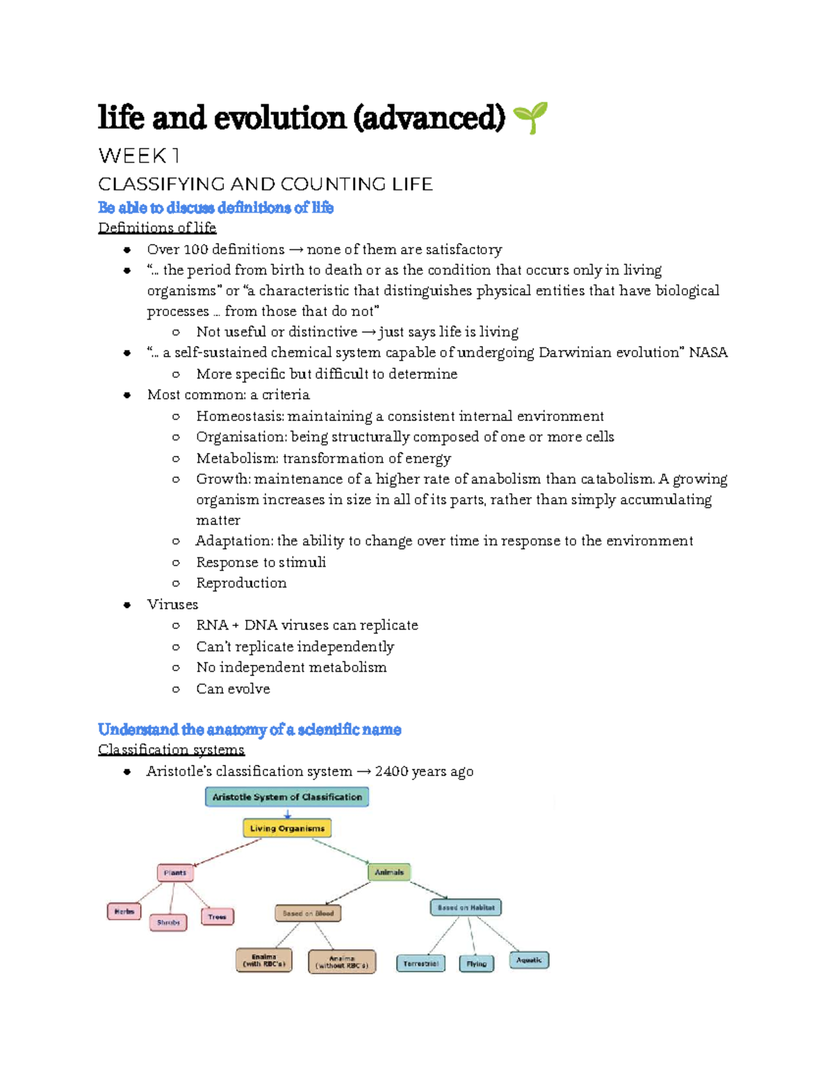 BIOL1996 Lecture Notes: Life, Evolution & Biodiversity Concepts - Studocu