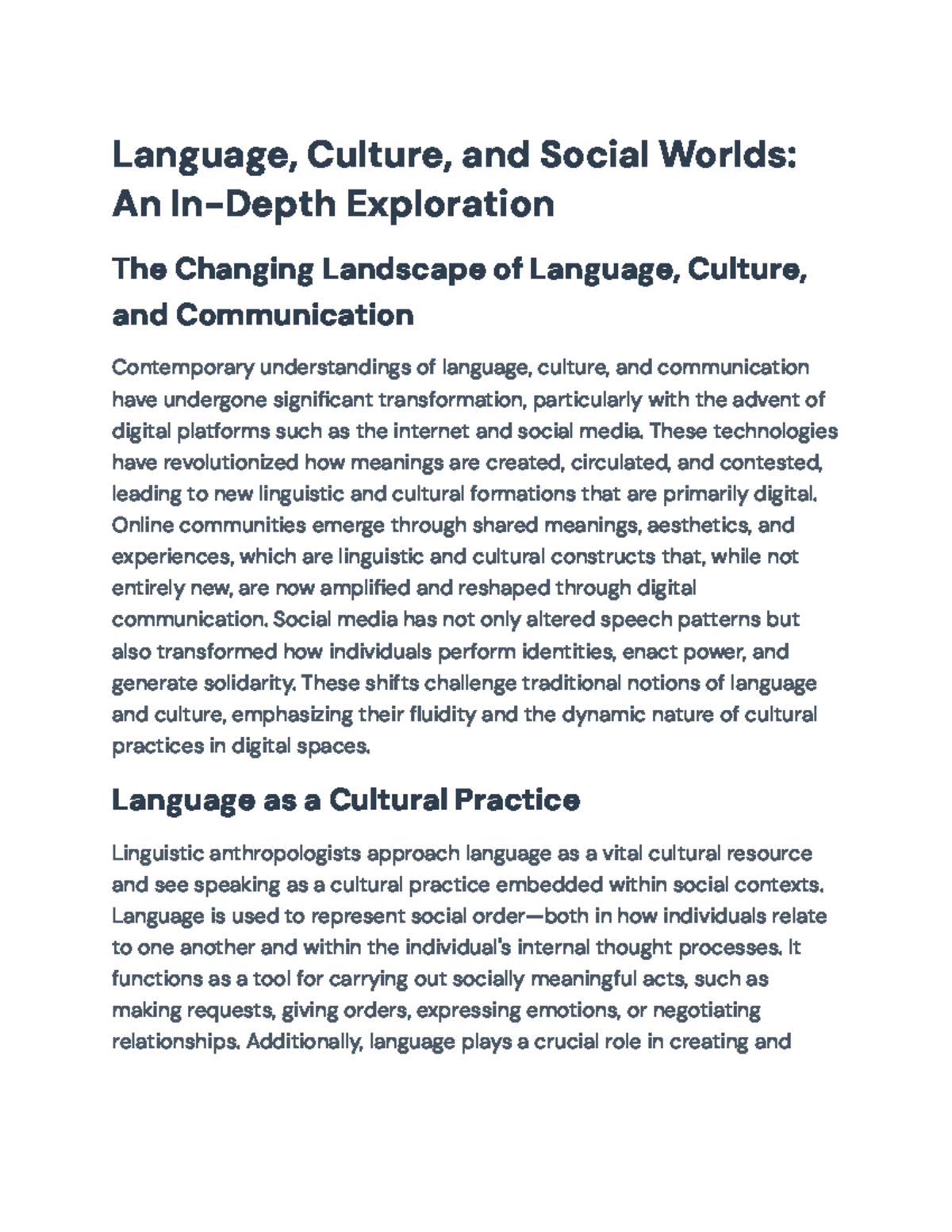 Language, Culture, and Social Worlds: An In-Depth Exploration of Change ...