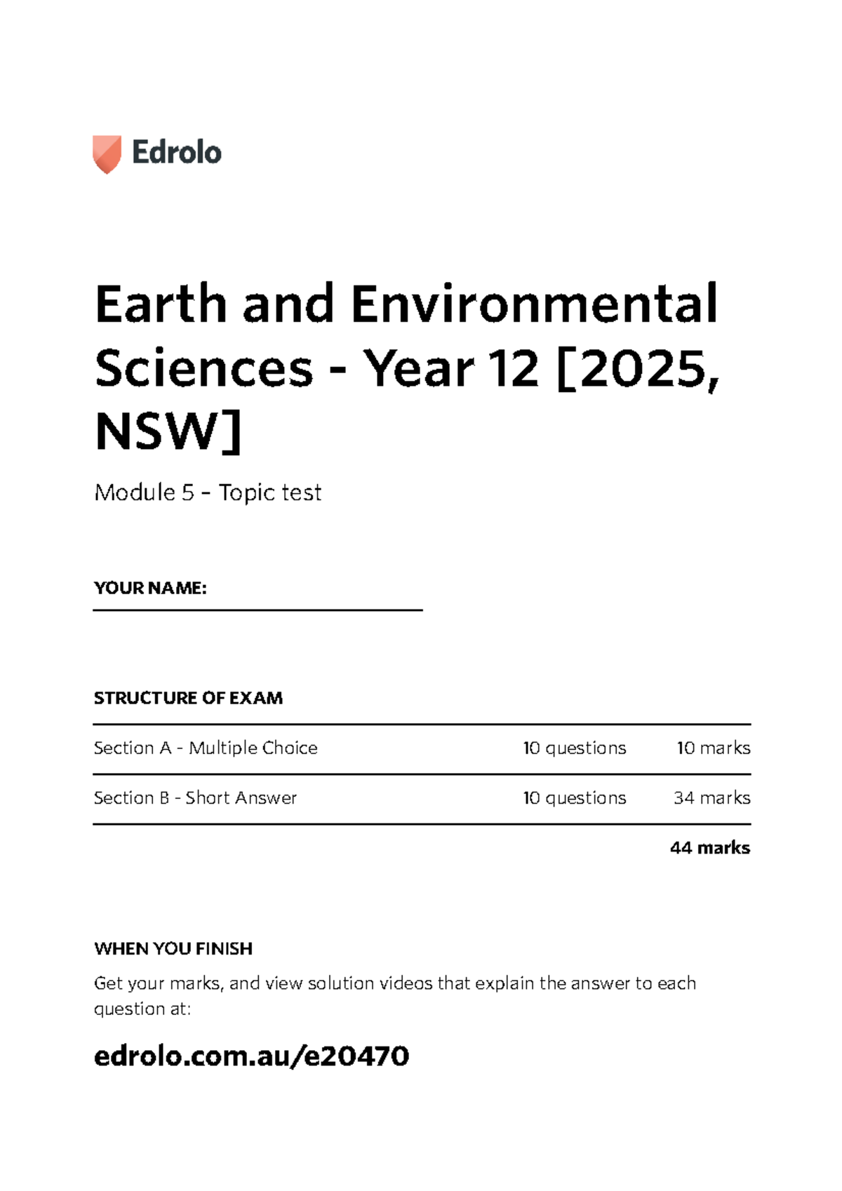 Earth and Environmental Science Module 5 - Topic Test Overview - Studocu