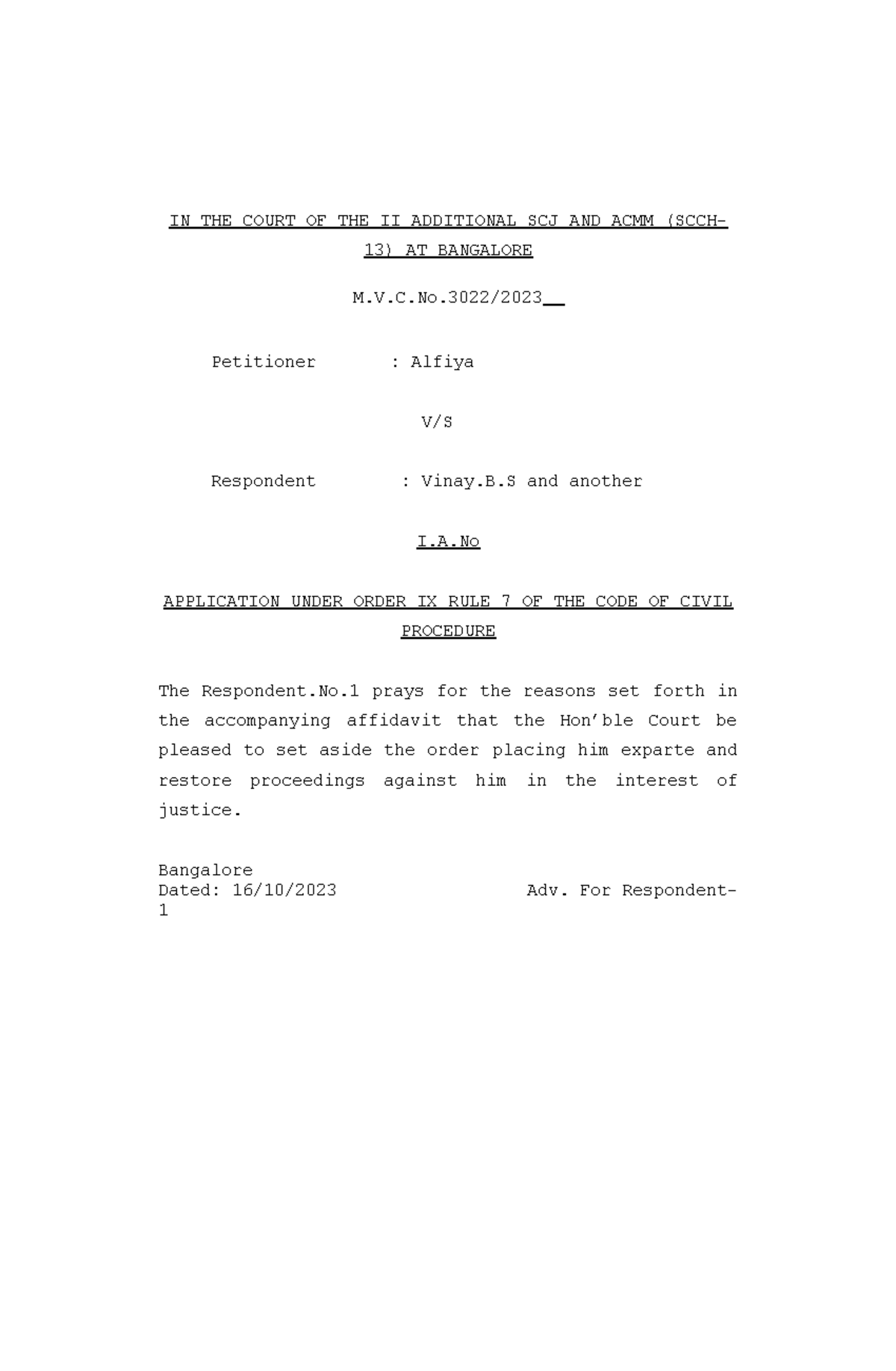 Recall and reopen MVC application (SCCH13) for Vinay's case - Studocu