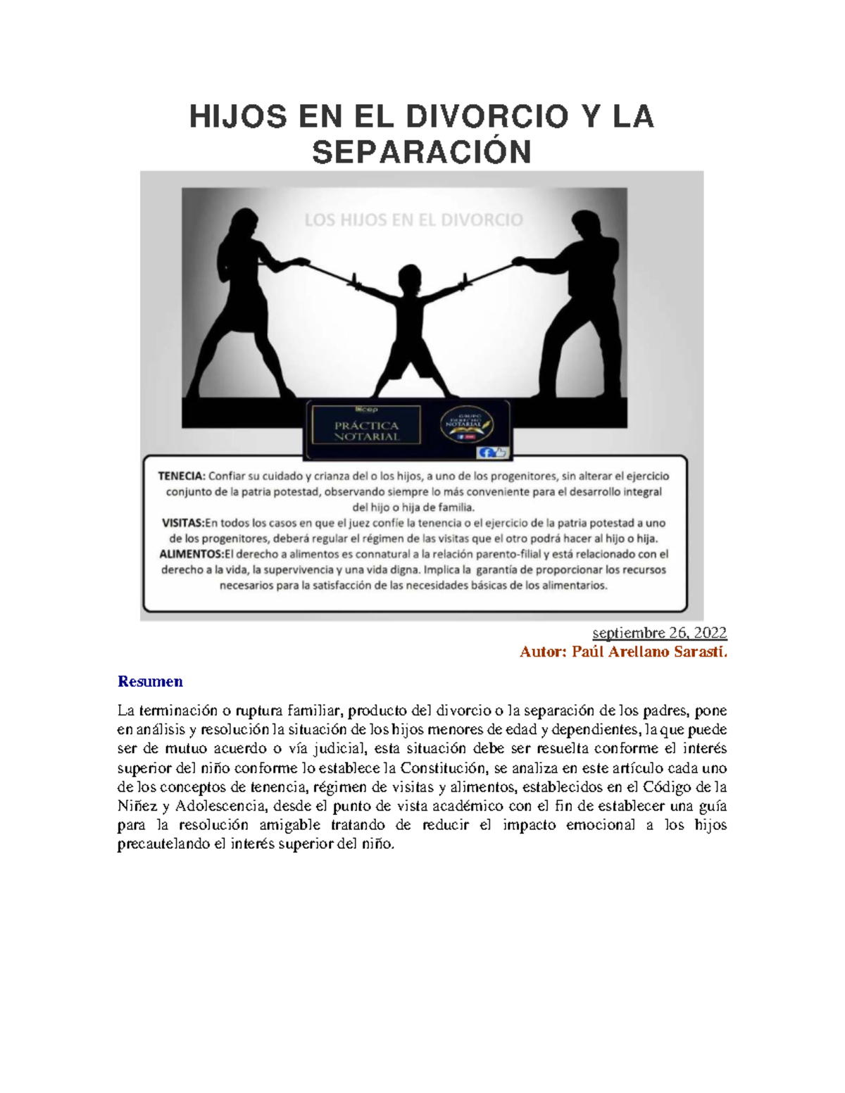 HIJOS EN EL DIVORCIO Y LA SEPARACIÓN: Análisis y Guía Legal - Studocu