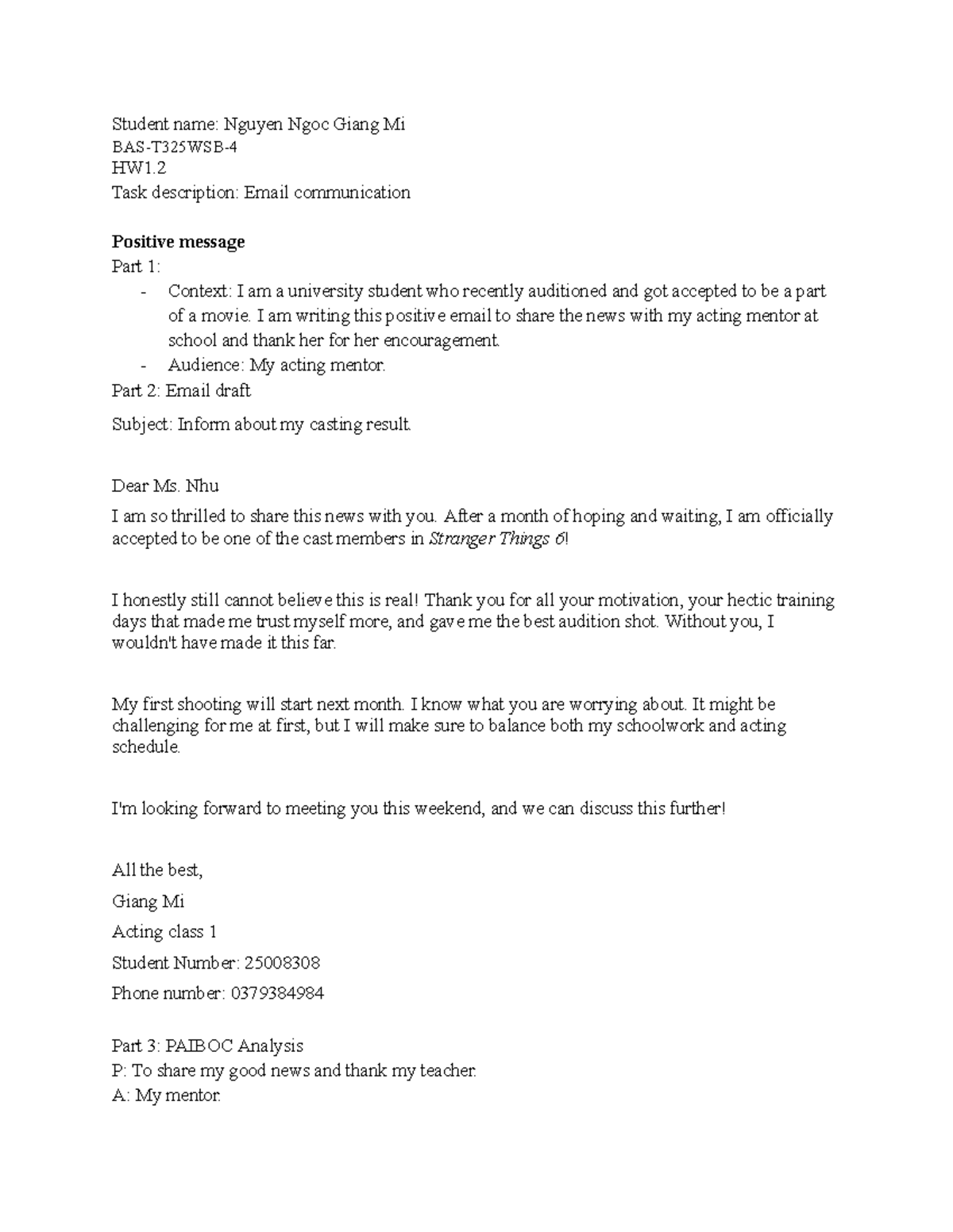 HW1.2 Email Communication Task: Positive & Negative Messages - Studocu