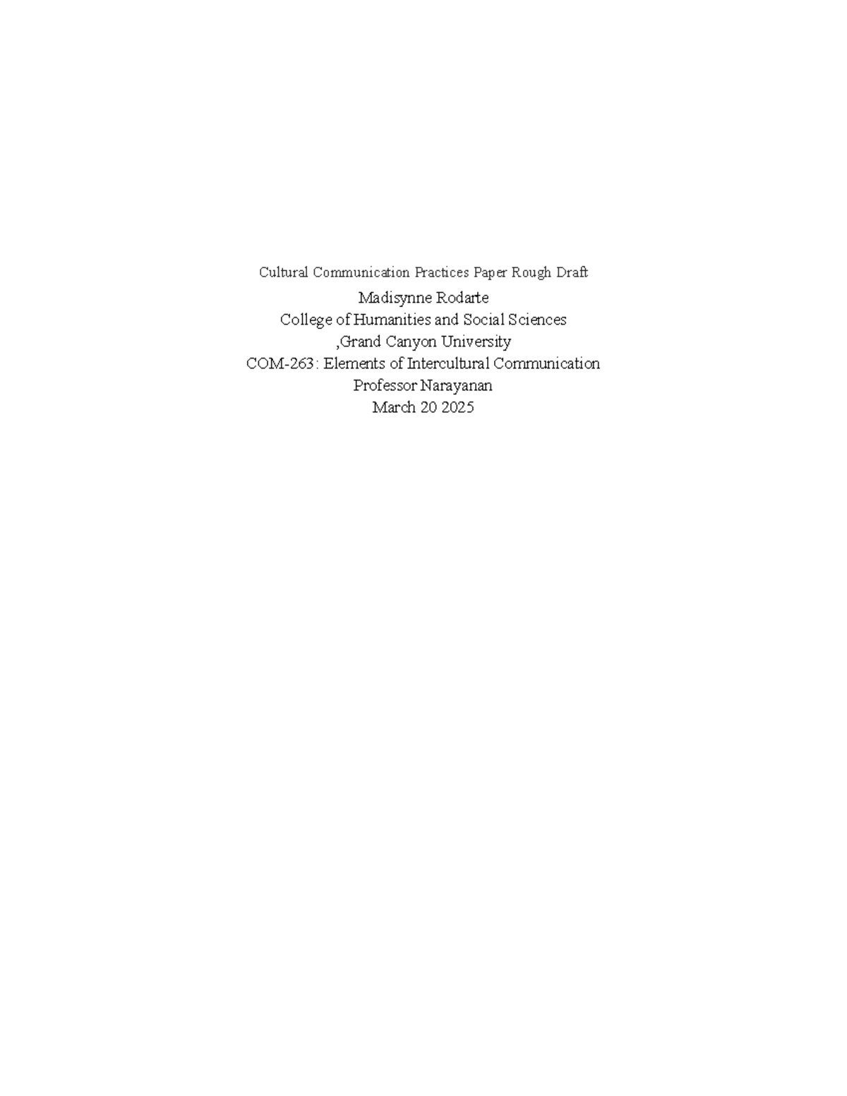Comm 100 rough draft - Cultural Communication Practices Paper Rough ...
