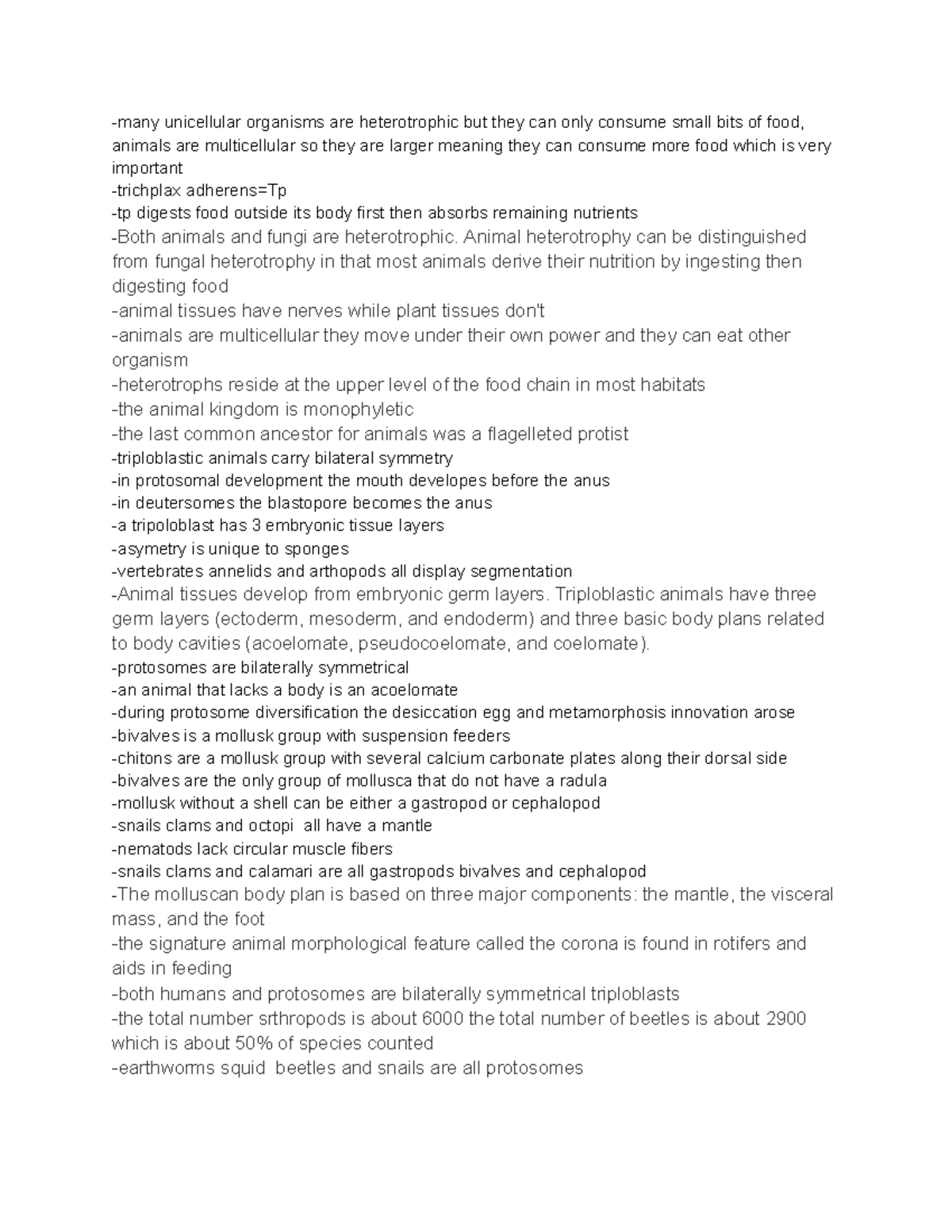 Biology Lecture Notes: Animal Diversity and Development - Studocu
