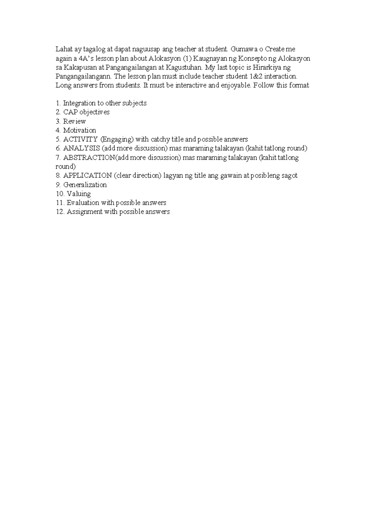 Chatgpt lesson plan prompt - Lahat ay tagalog at dapat naguusap ang ...
