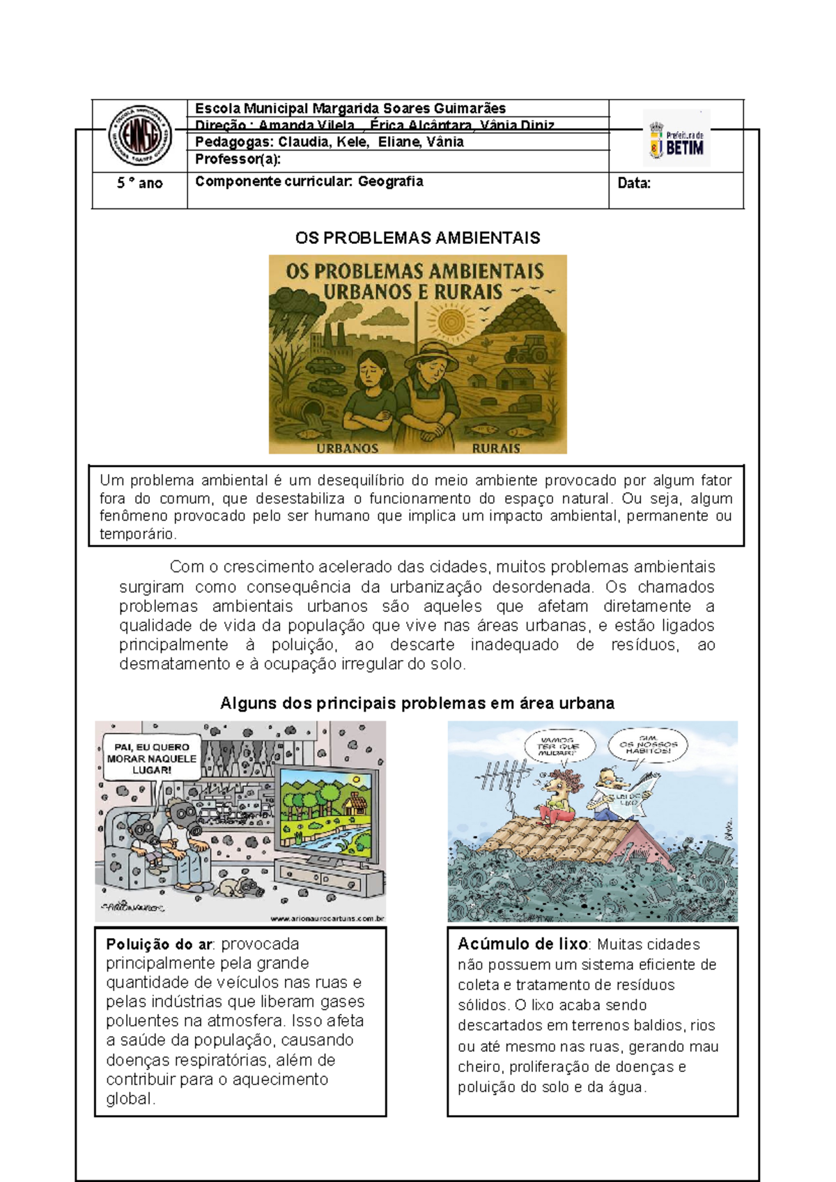 Problemas Ambientais Urbanos e Rurais - 5º Ano de Geografia - Studocu