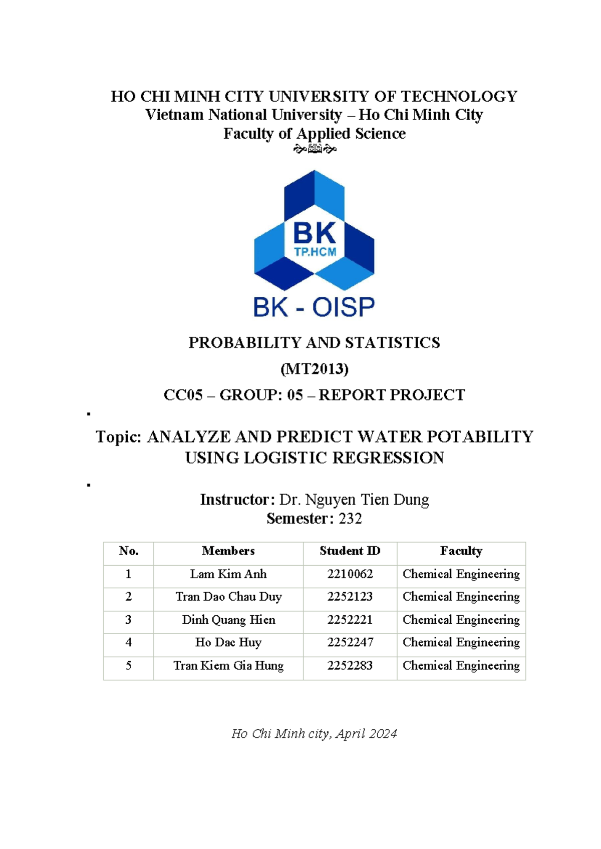 Analysis and Prediction of Water Potability Using Logistic Regression ...