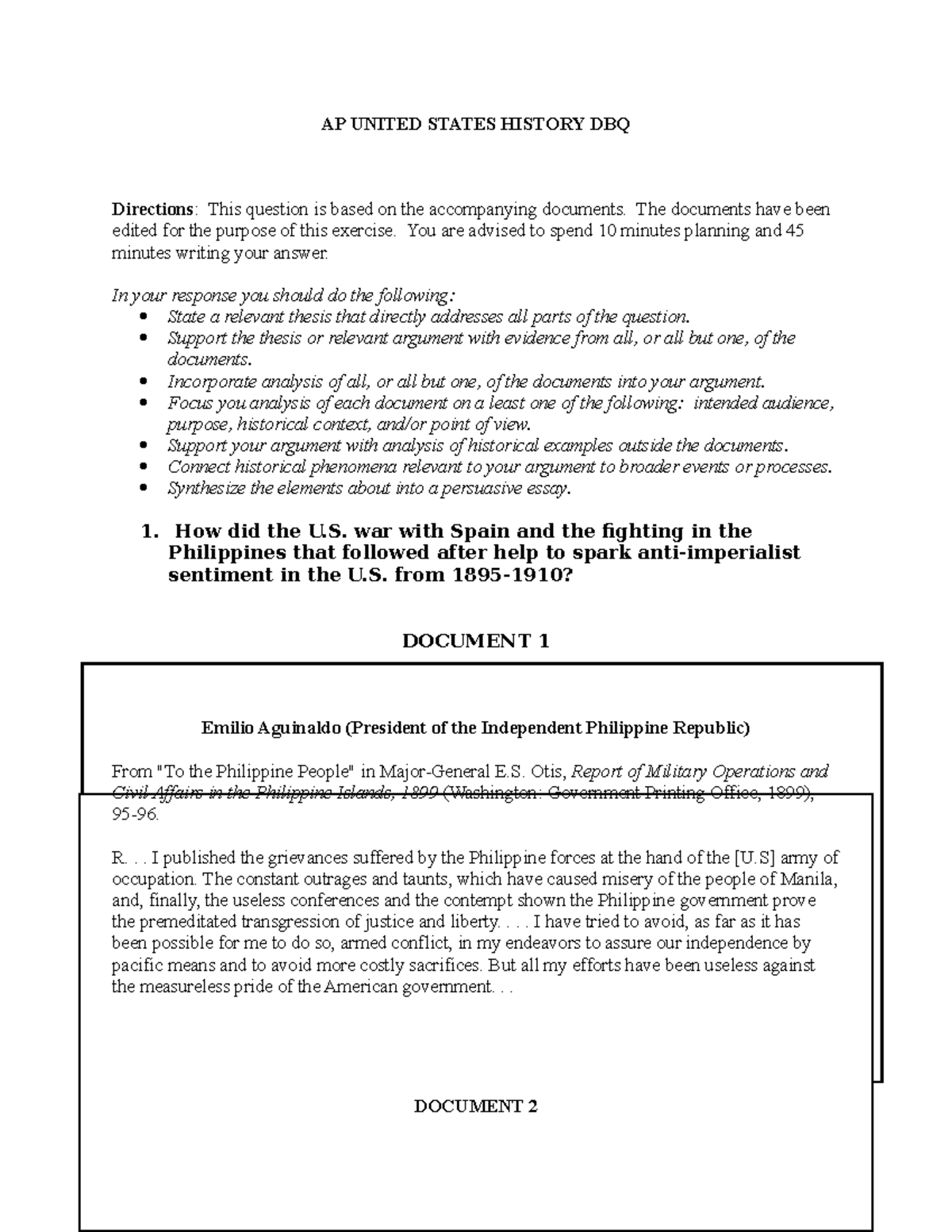 APUSH Unit 7 Anti-Imperialism DBQ Insights and Analysis - Studocu