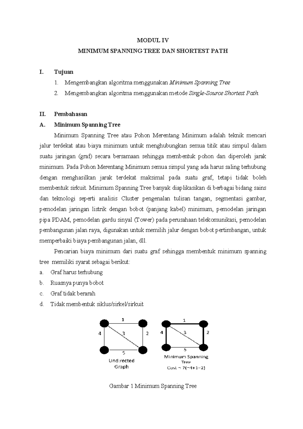 Modul IV: Minimum Spanning Tree dan Shortest Path Algorithms - Studocu
