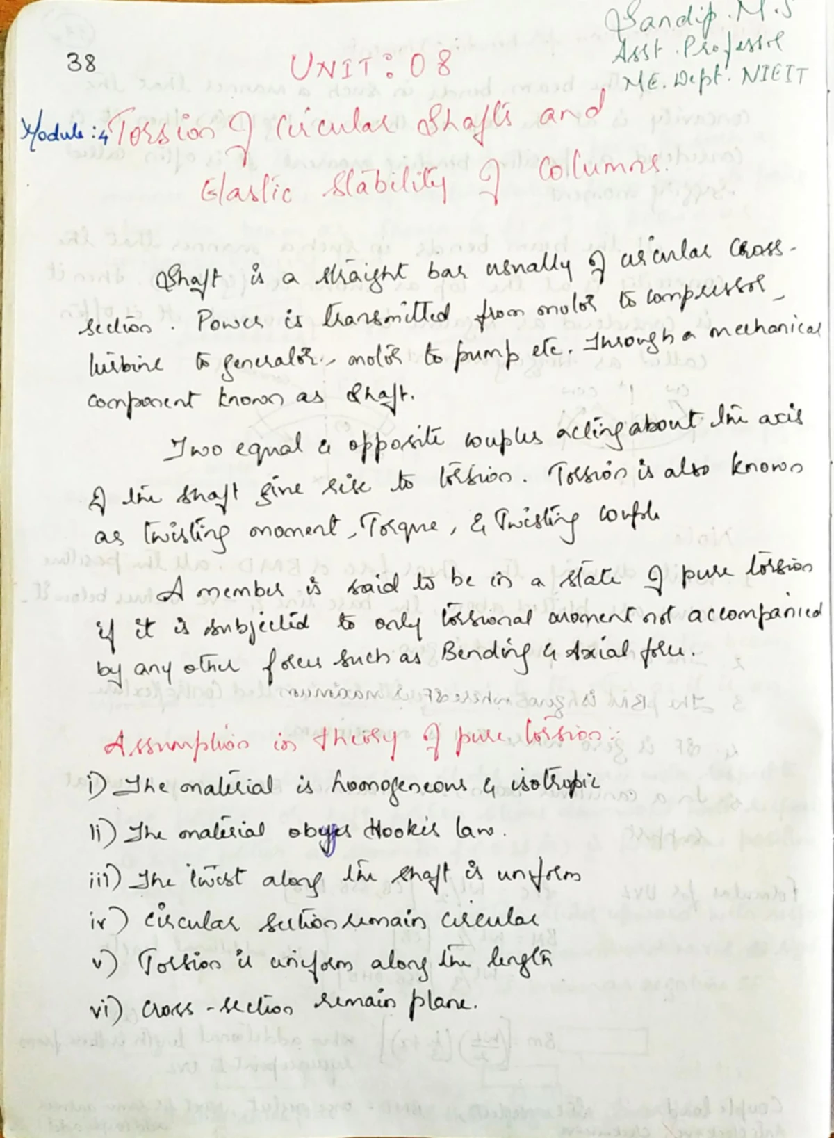 MOM Module 5 HAND Writeen Notes - Sandip M 21 UNIT 04 Asst Professor ME ...
