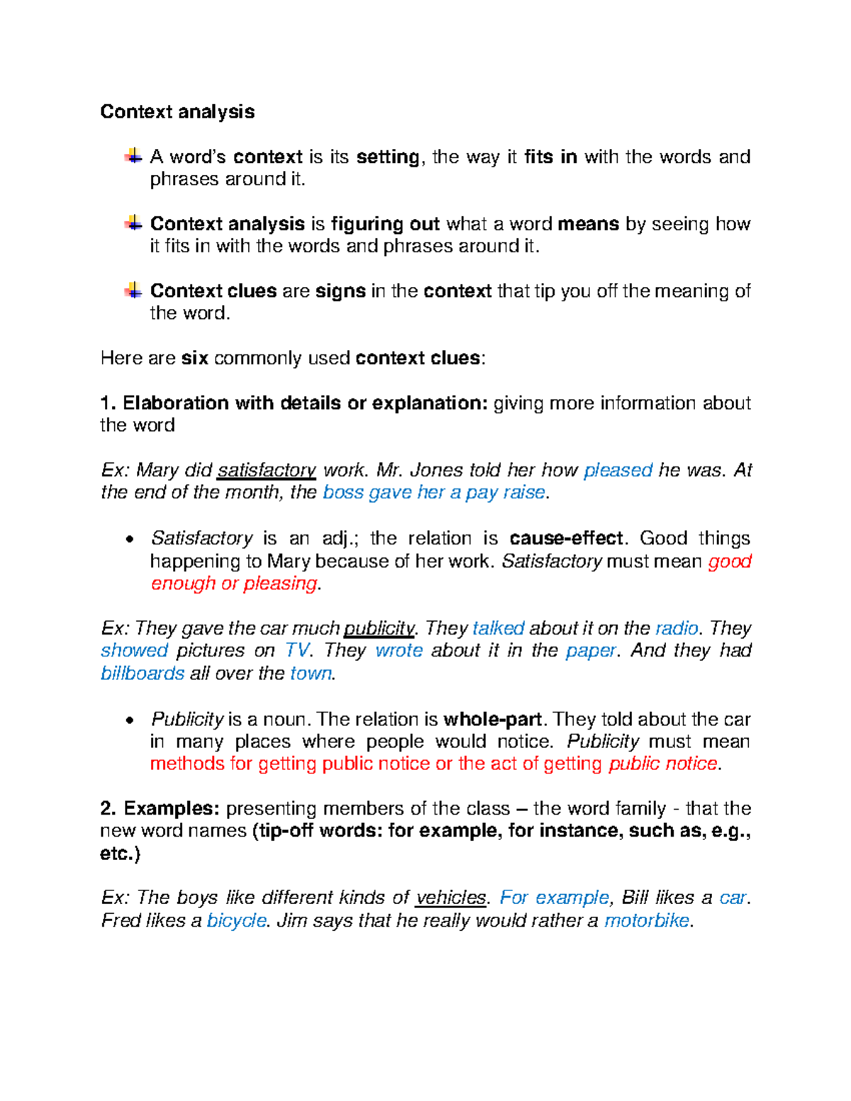 Vocabulary - Context analysis - Context analysis A word’s context is ...