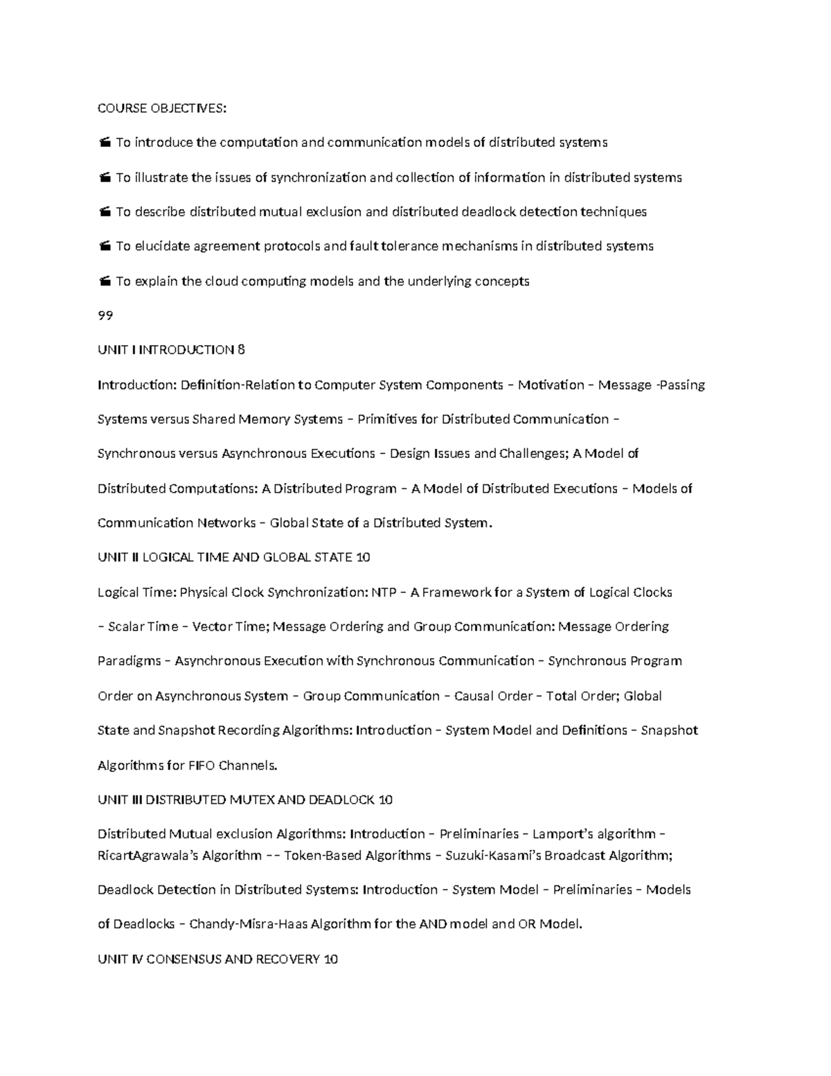 Distributed Systems Course Objectives - Syllabus Overview - Studocu