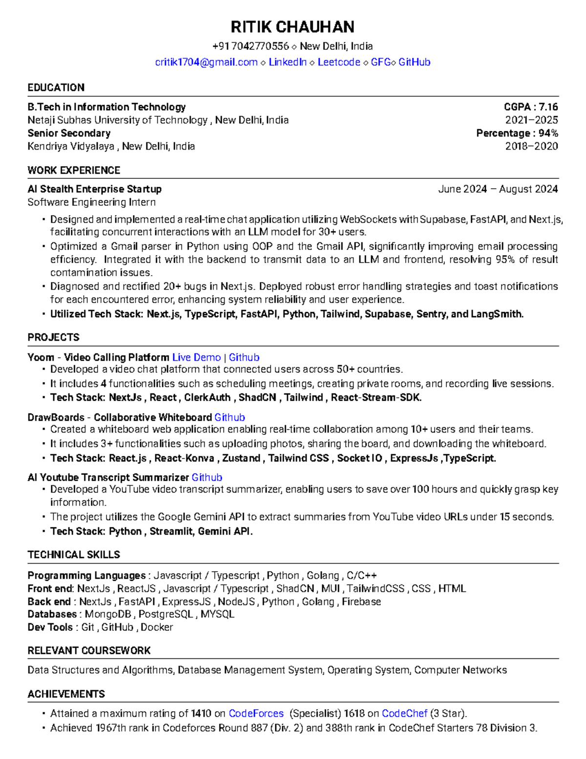 Resume of Ritik Chauhan - ASCSACS Program - Studocu