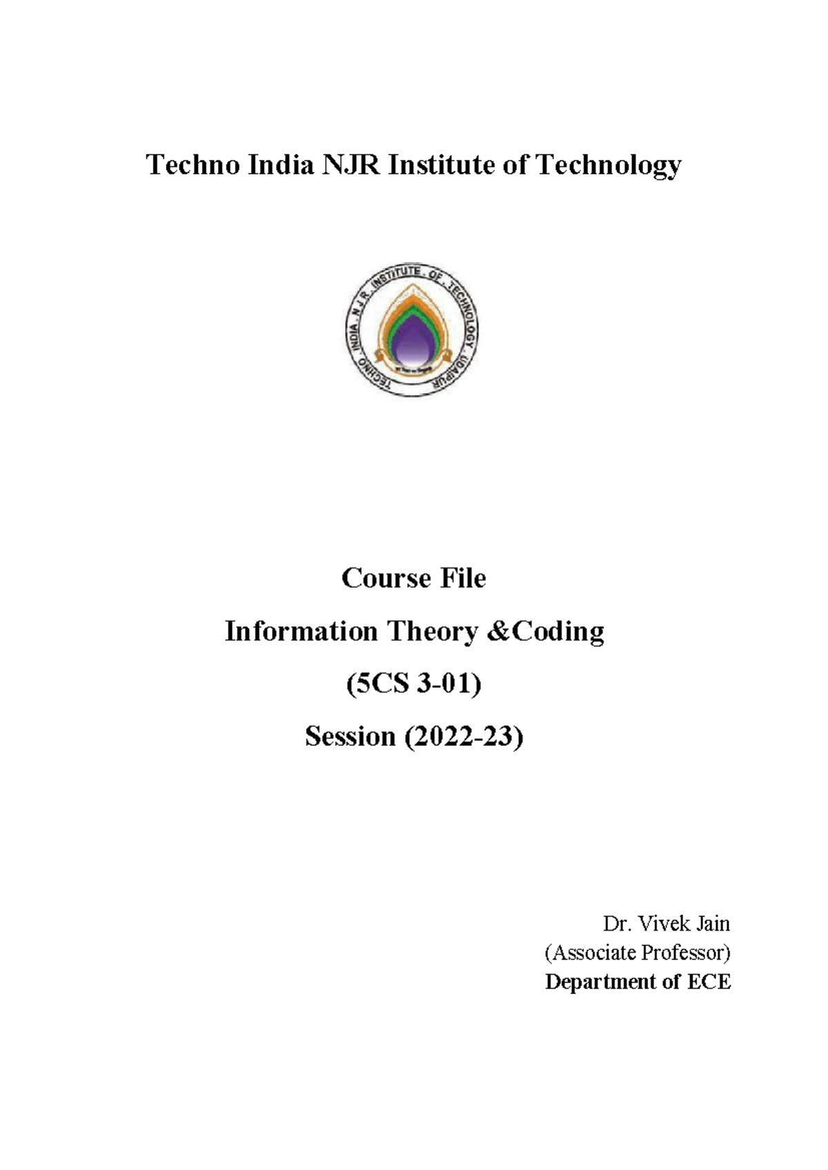 ITC-5CS 3-01 - Information Theory & Coding Lecture Notes 2022-23 - Studocu