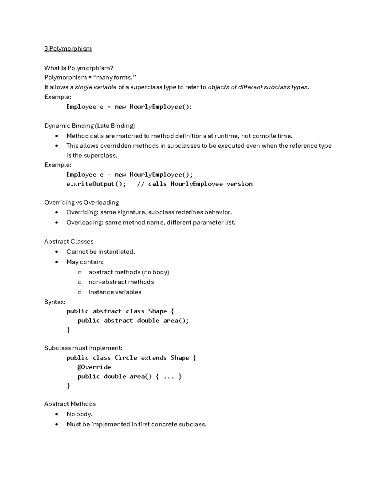Polymorphism Study Sheet: Understanding Dynamic Binding and Overriding ...