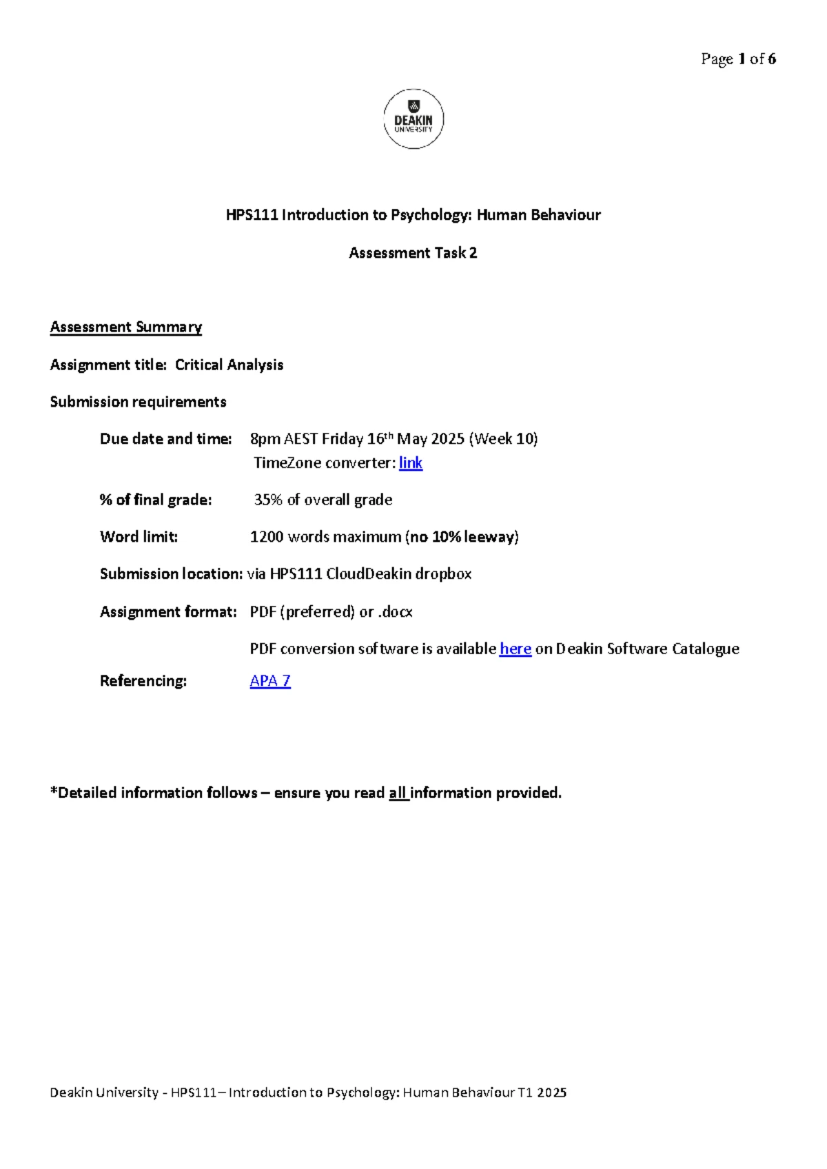 HPS111 AT2 Critical Analysis Rubric for 2025-2026 SPP Booklet - Studocu