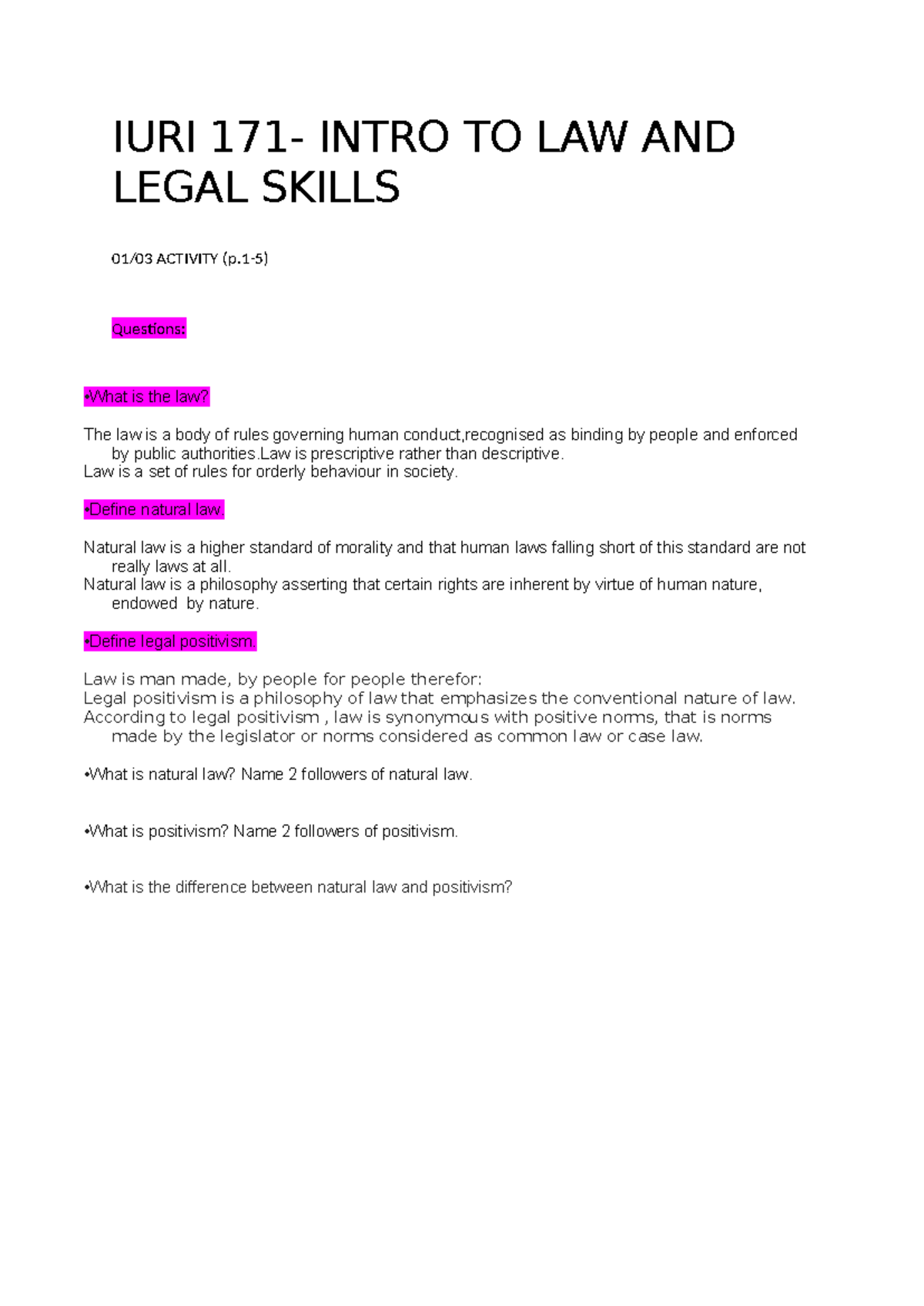 IURI 171 - intro to law and legal skills act - IURI 171- INTRO TO LAW ...