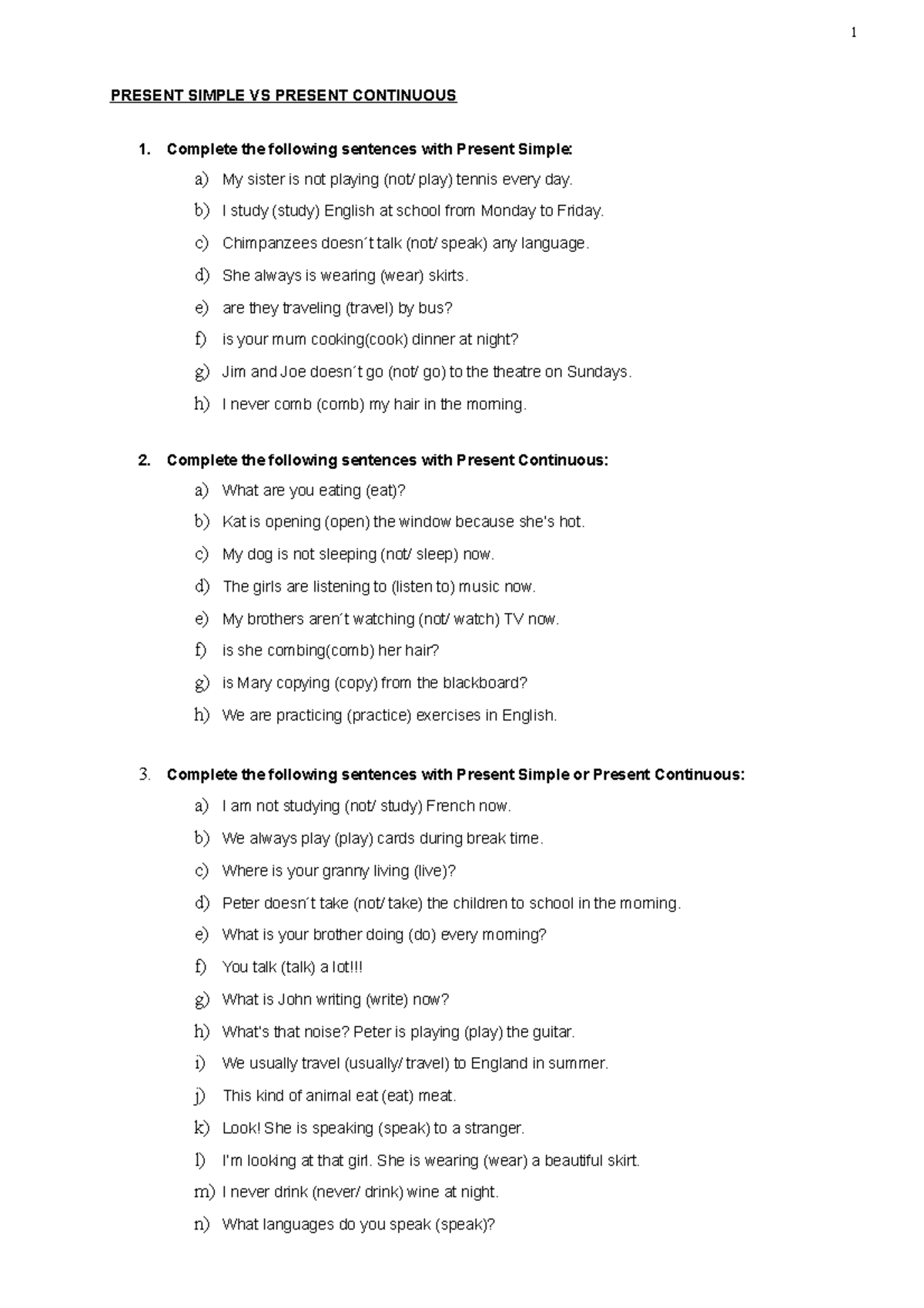 P S-C JR - Ejercicio Resuelto: Present Simple vs Continuous - Studocu