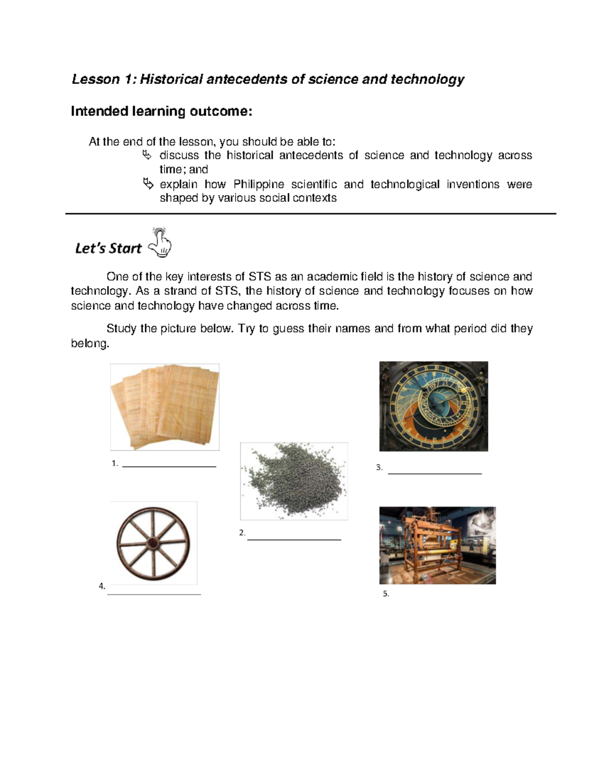 STS Lesson 1: Historical Antecedents of Science & Technology - Studocu