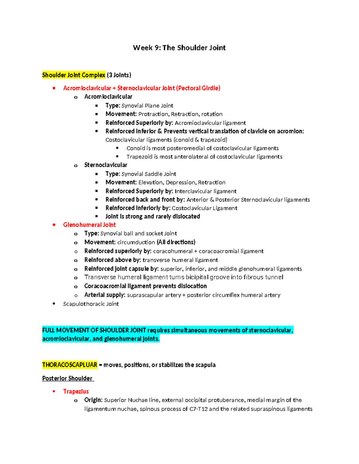 Anatomy Week 9 & 10: Shoulder Joint Complex & Elbow Joint Overview ...