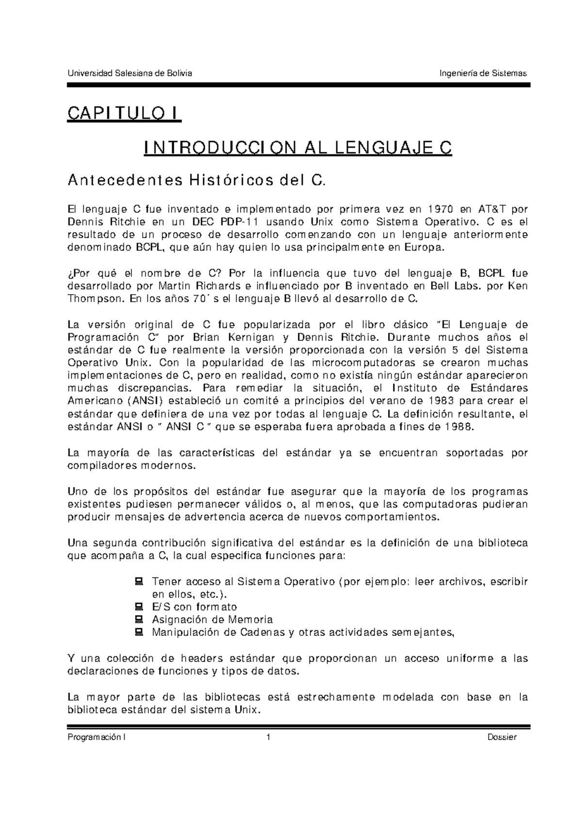 C++ - Texto guia - CAPITULO I INTRODUCCION AL LENGUAJE C Antecedentes ...