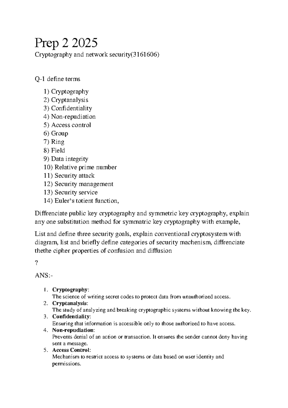 Prep 2 2025 - Key Concepts in Cryptography and Network Security ...