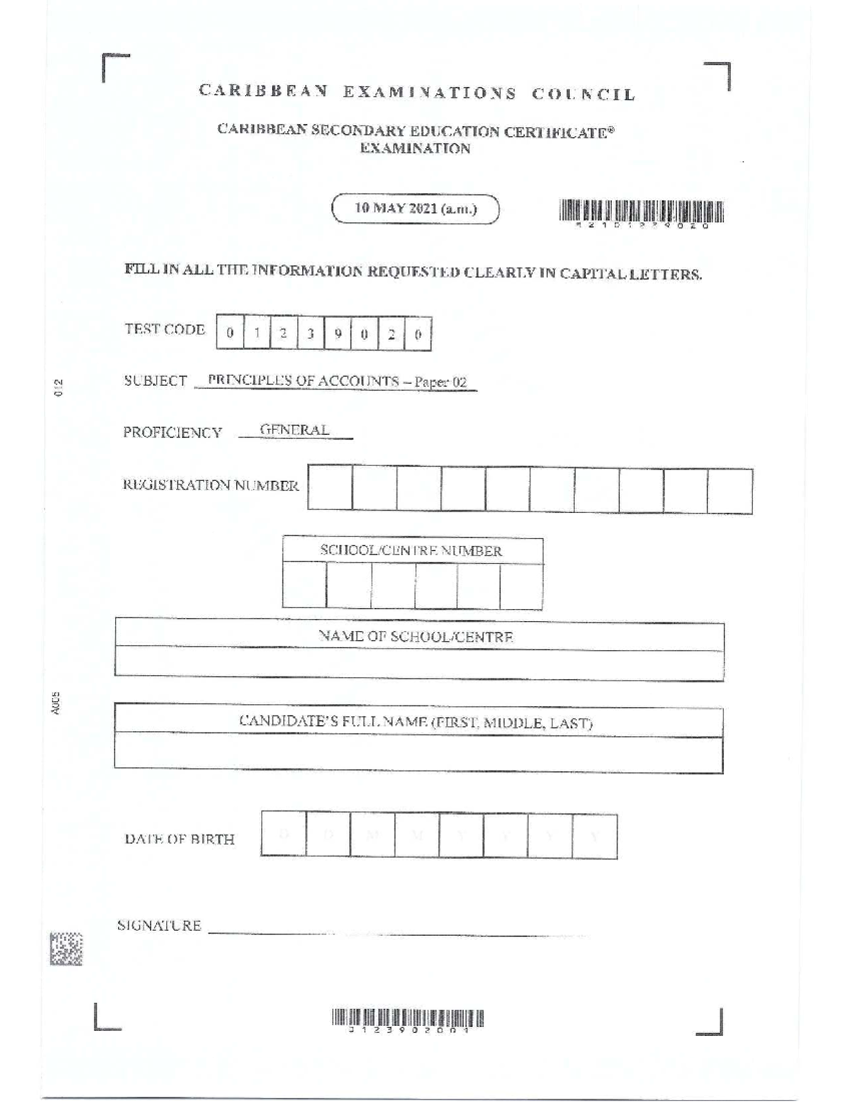CSEC Principles of Accounts Paper 02 Exam - May 2021 (M2101239020 ...
