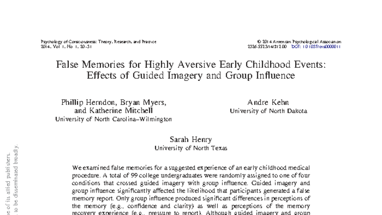 PSY 2014: False Memories and the Impact of Guided Imagery and Group ...