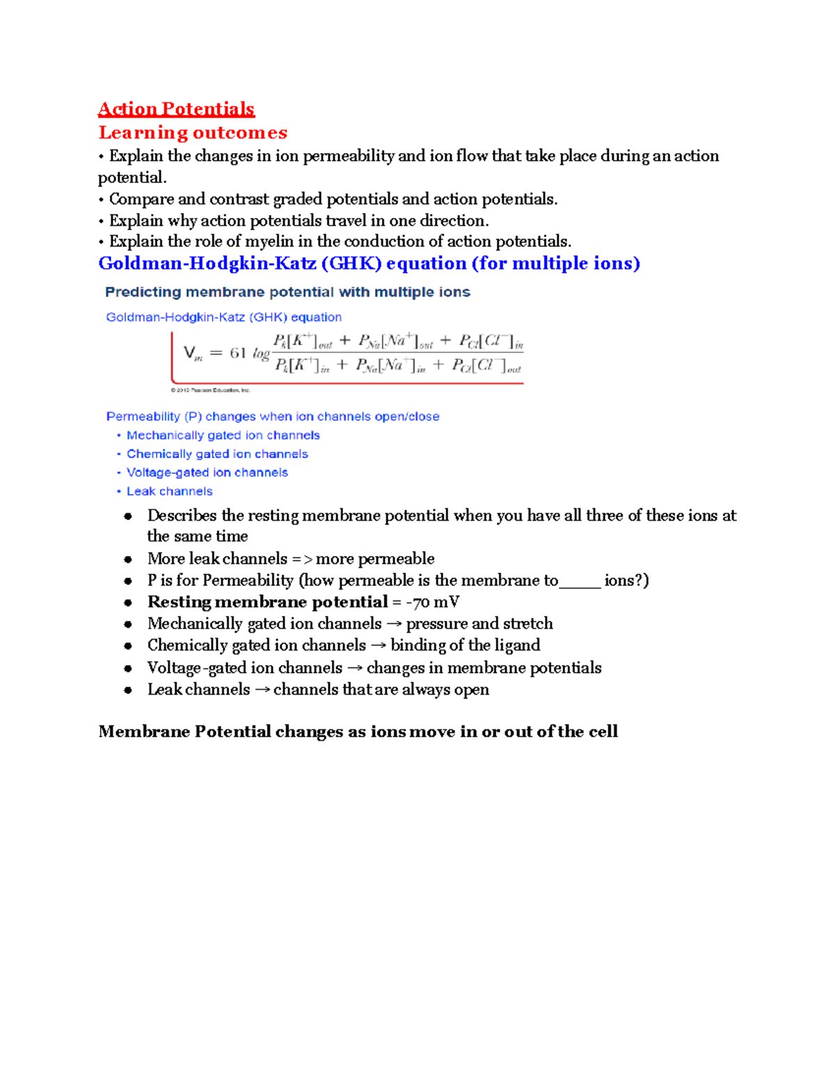 Action Potentials - E109 Lecture Notes - Action Potentials Learning ...