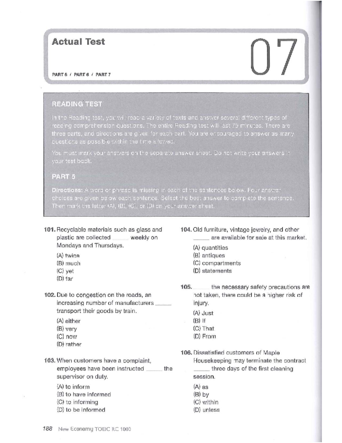 TOEIC 3 Reading Test: Actual Test 07 Parts 5-7 - Studocu