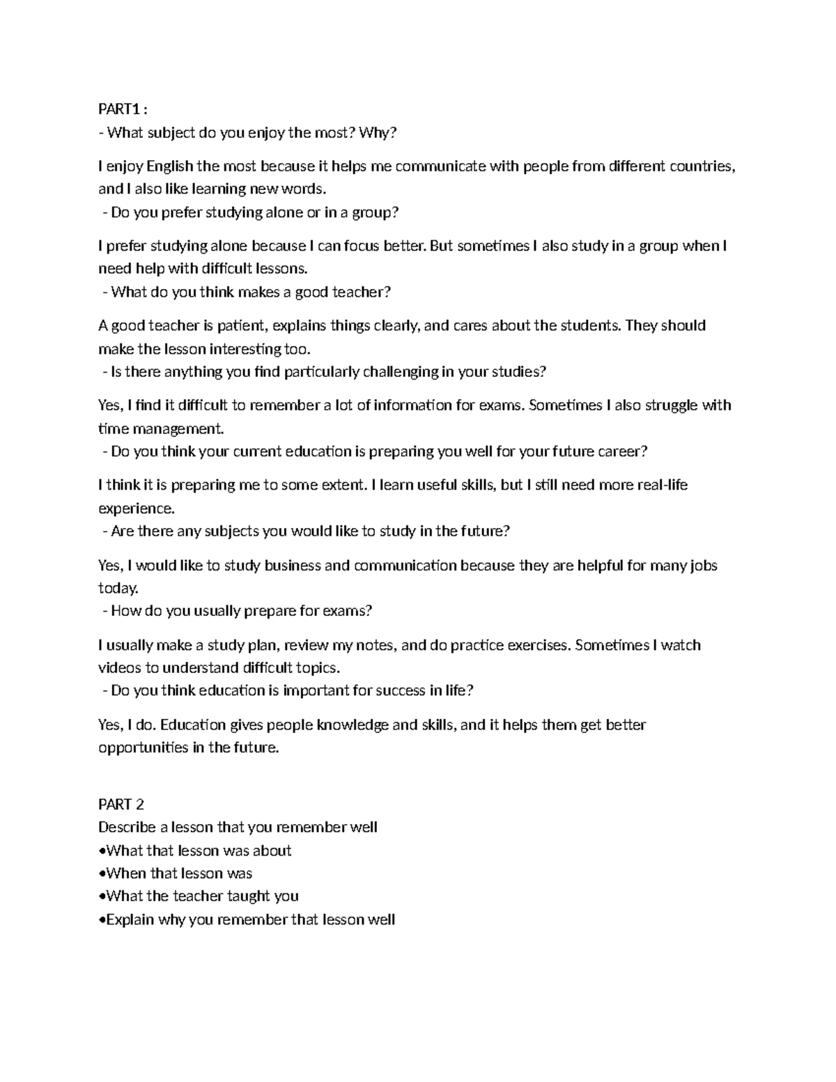Speaking Notes: Reflections on Education and Learning Experiences - Studocu