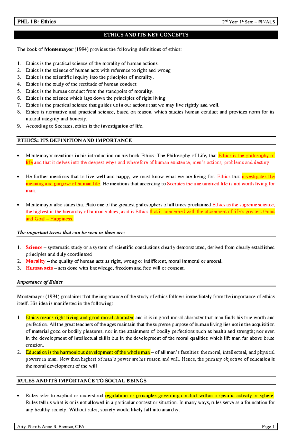 PHL 1B Finals Notes: Key Concepts in Ethics and Moral Behavior - Studocu