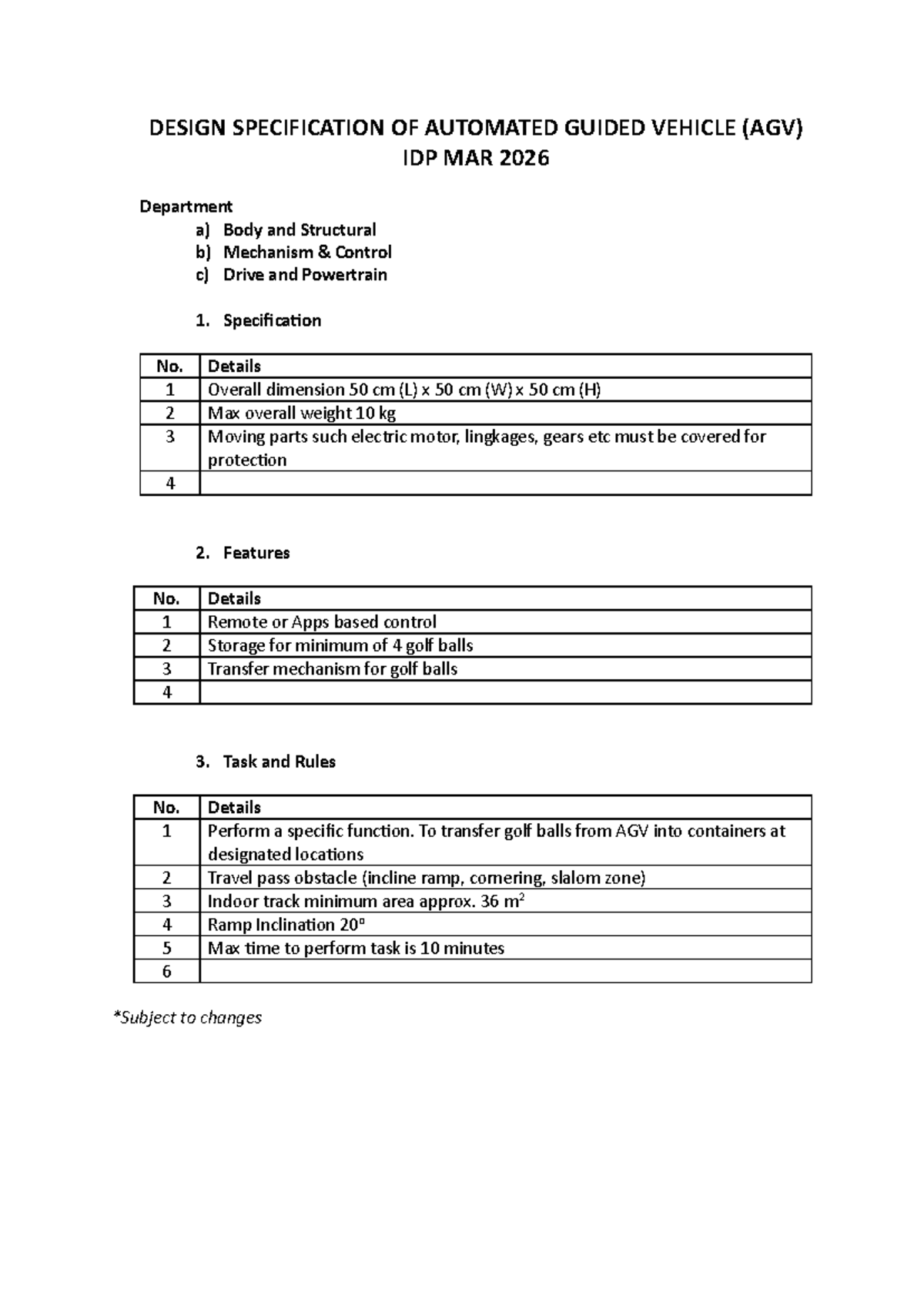 Design Specification for Automated Guided Vehicle (AGV) MAR 2026 - Studocu