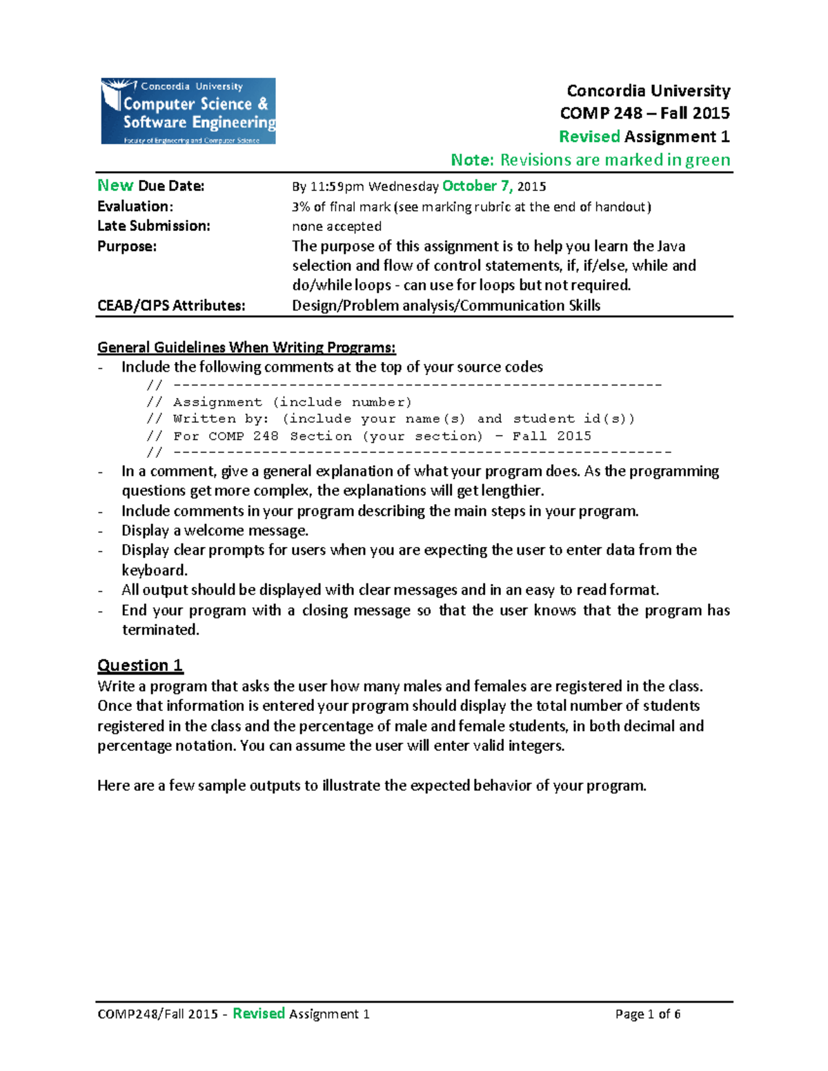 Seminar assignments - Assignment 1 - Concordia University COMP 248 ...