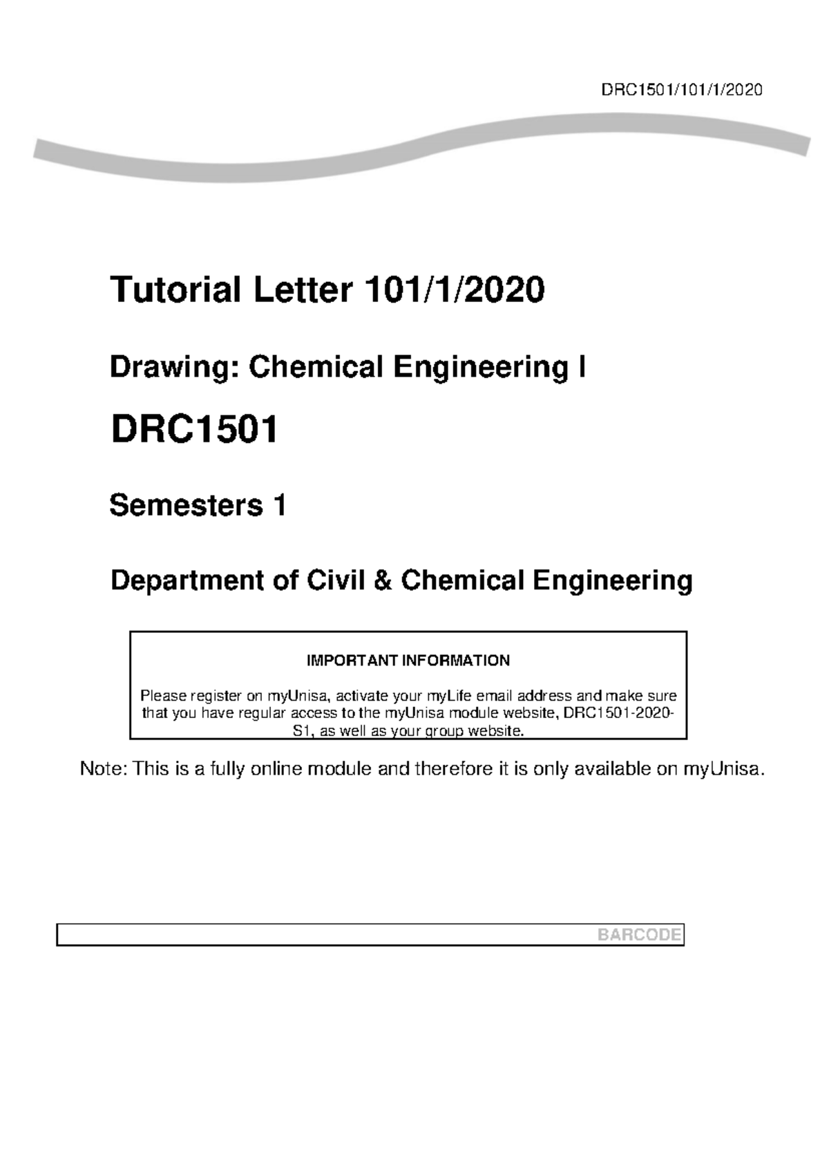 DRC1501-101 2020 - Online Drawing Guide: Chemical Engineering I - Studocu
