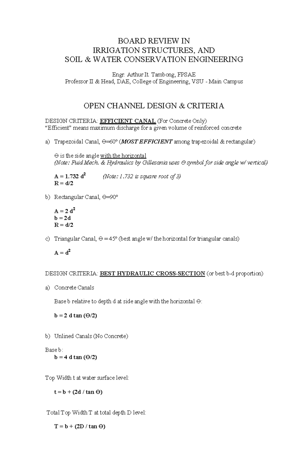 Irrigation SWCE Reviewer: Problems, Solutions & Formulas Guide - Studocu