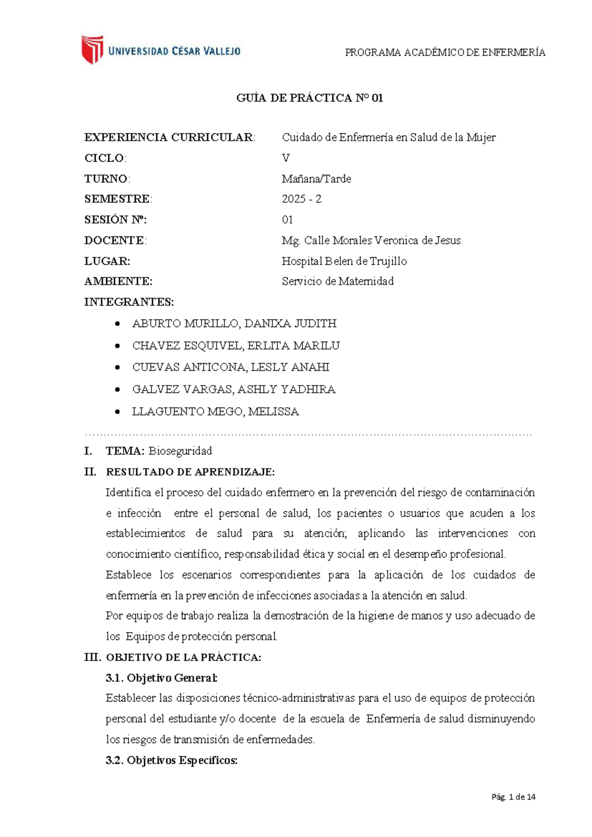 GUÍA DE PRÁCTICA 01: Bioseguridad en Enfermería - CICLO V - Studocu