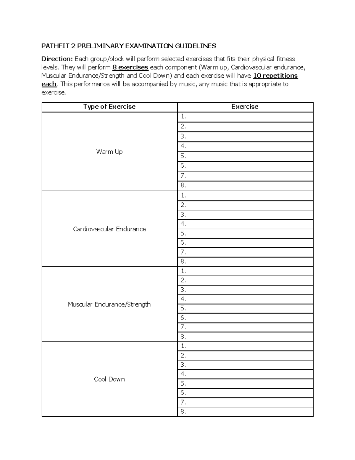 PATHFIT 2 PRELIMINARY EXAM GUIDELINES FOR EXERCISE PERFORMANCE - Studocu