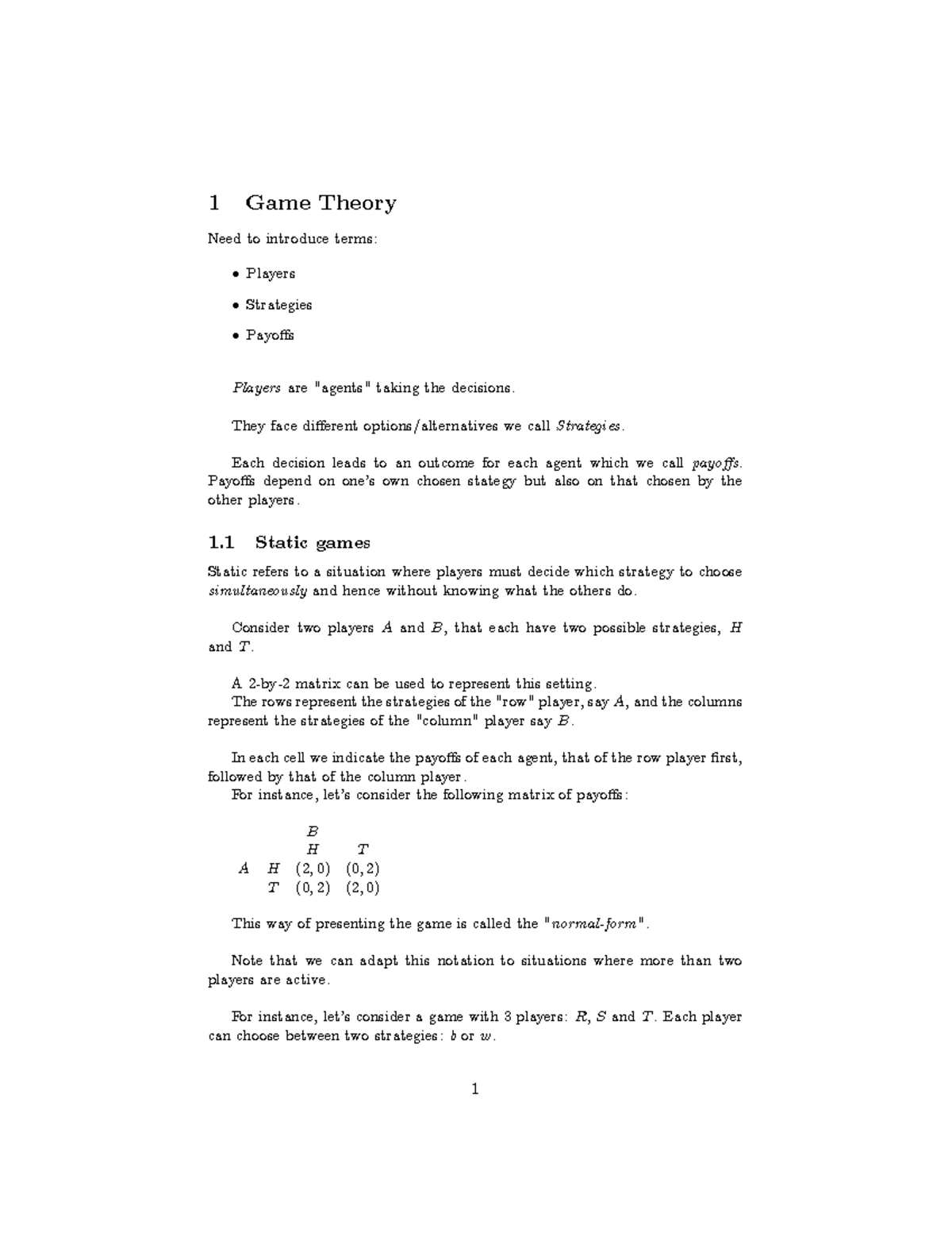 Lecture 9: Introduction to Game Theory Concepts and Static Games - Studocu