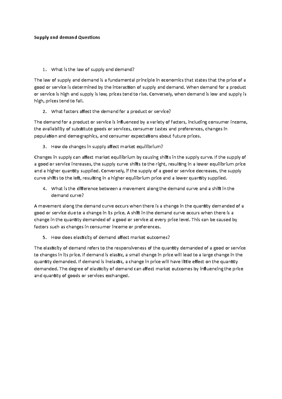 Supply and demand Questions - Supply and demand Questions What is the ...