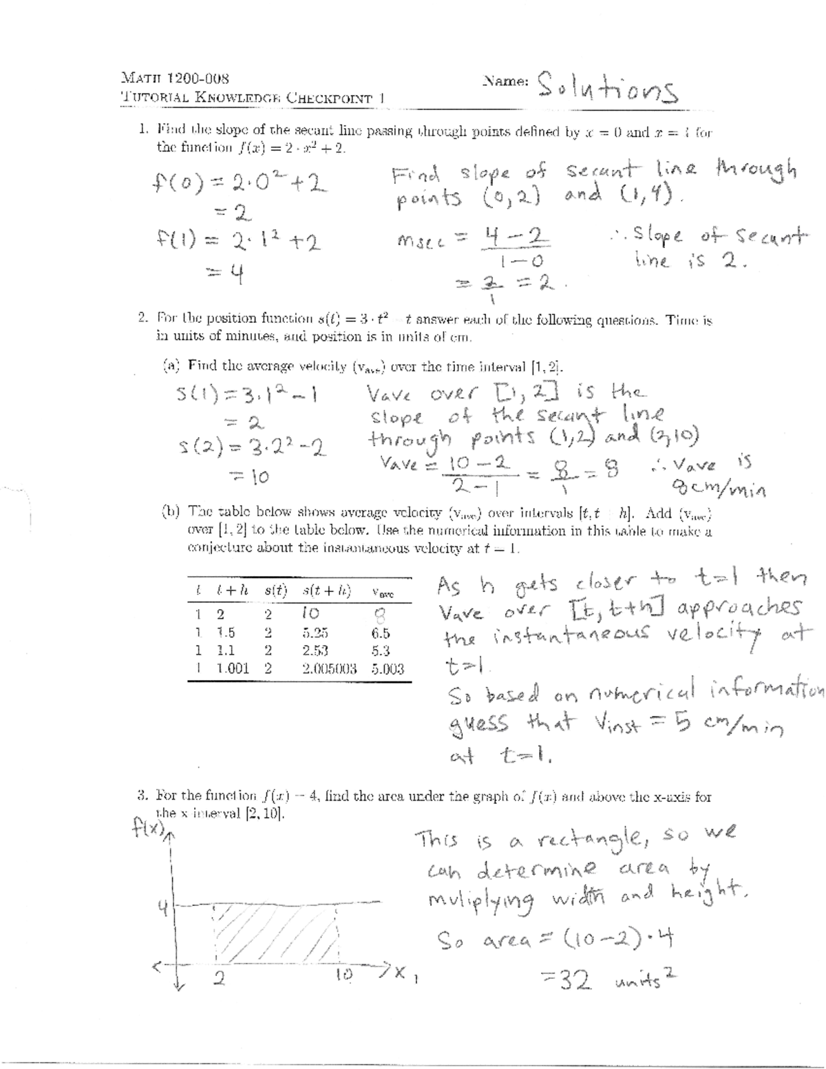 MATH1200 KC 1 solutions - MATH TUTORIAL KNOWLEDGE CHECKPOINT 1 Name ...